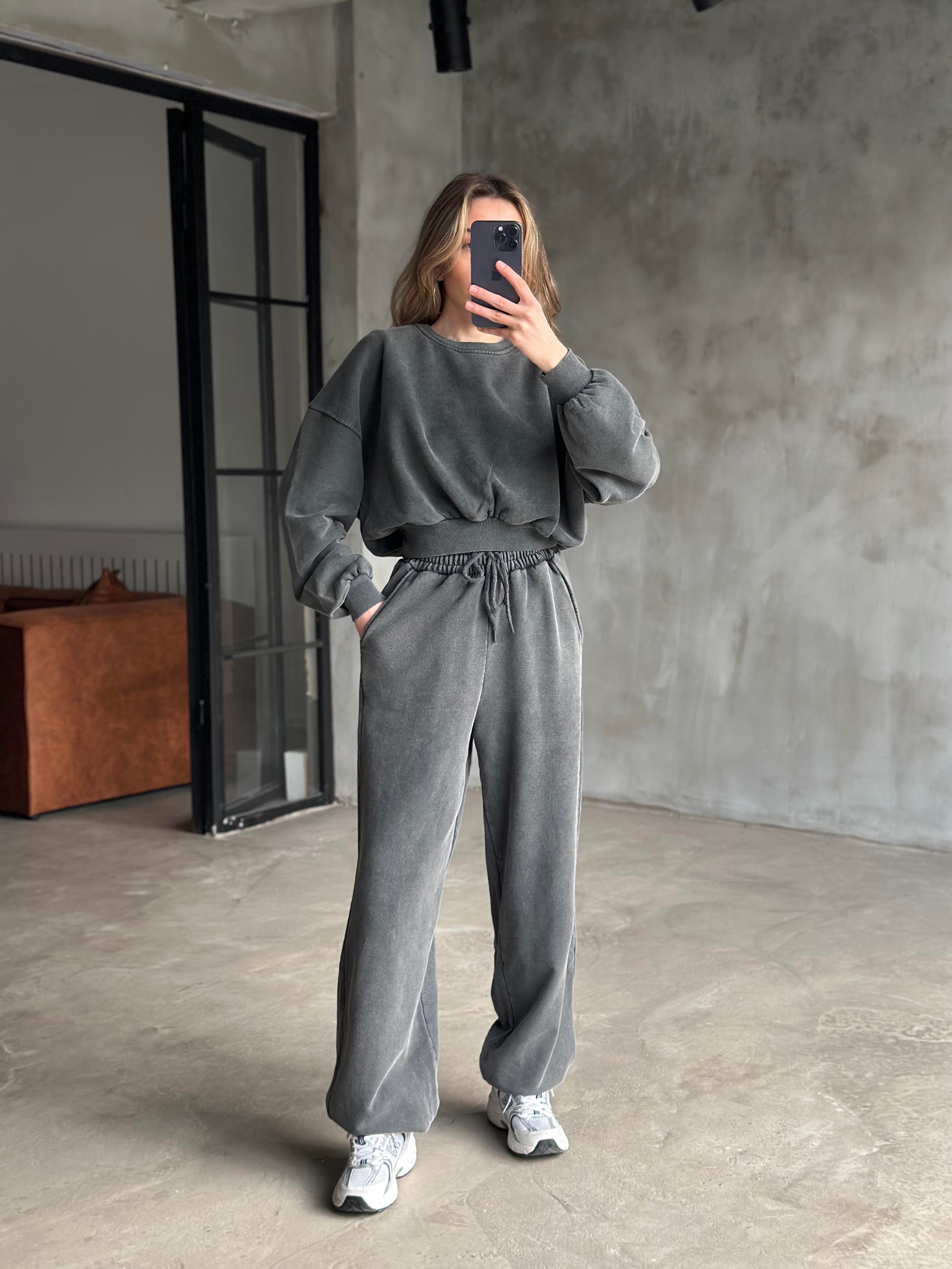 Oversize Yıkamalı İkili Eşofman Takımı  - Dominatrend