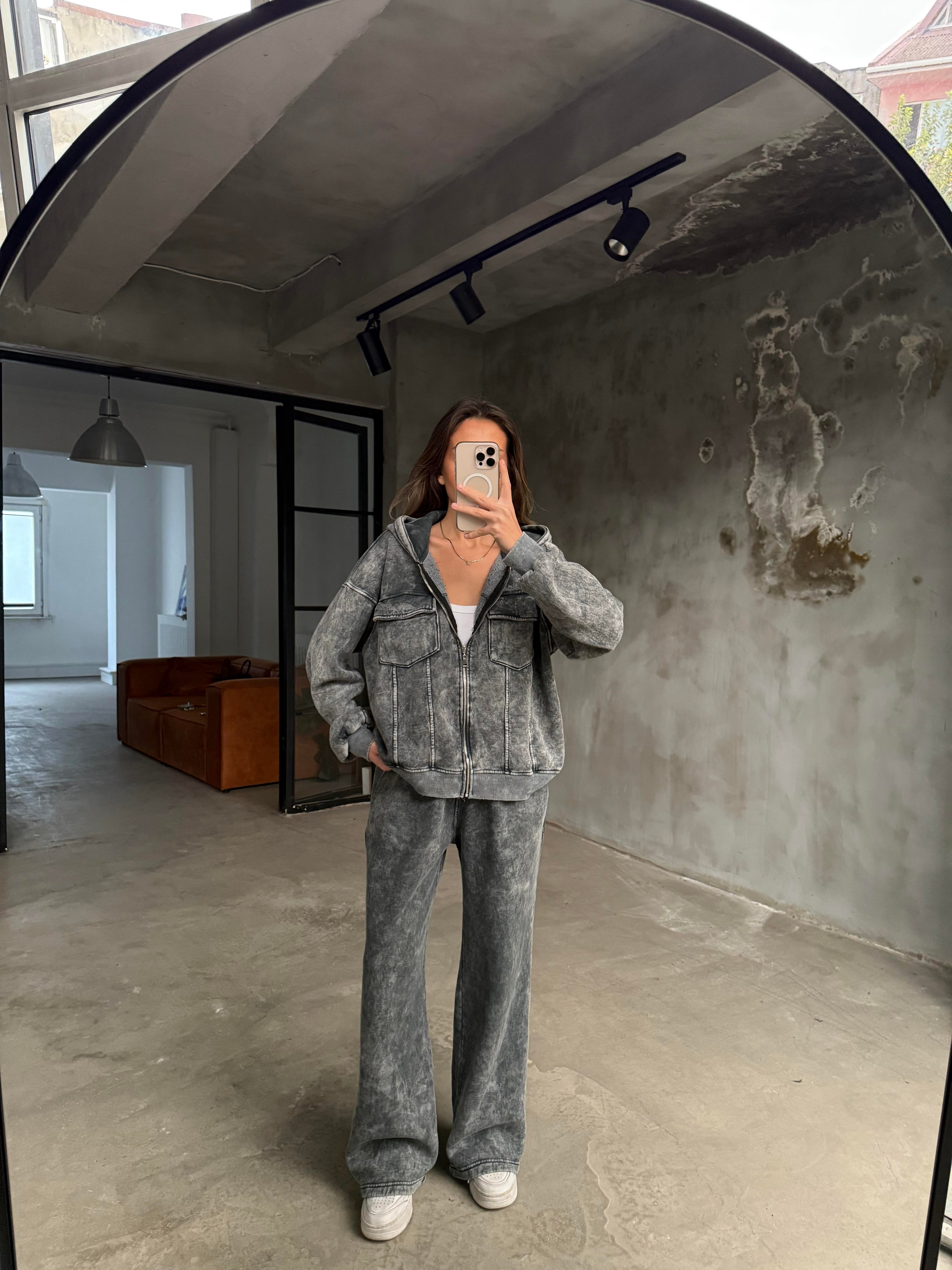 Oversize Yıkamalı İkili Takım - Antrasit - Dominatrend