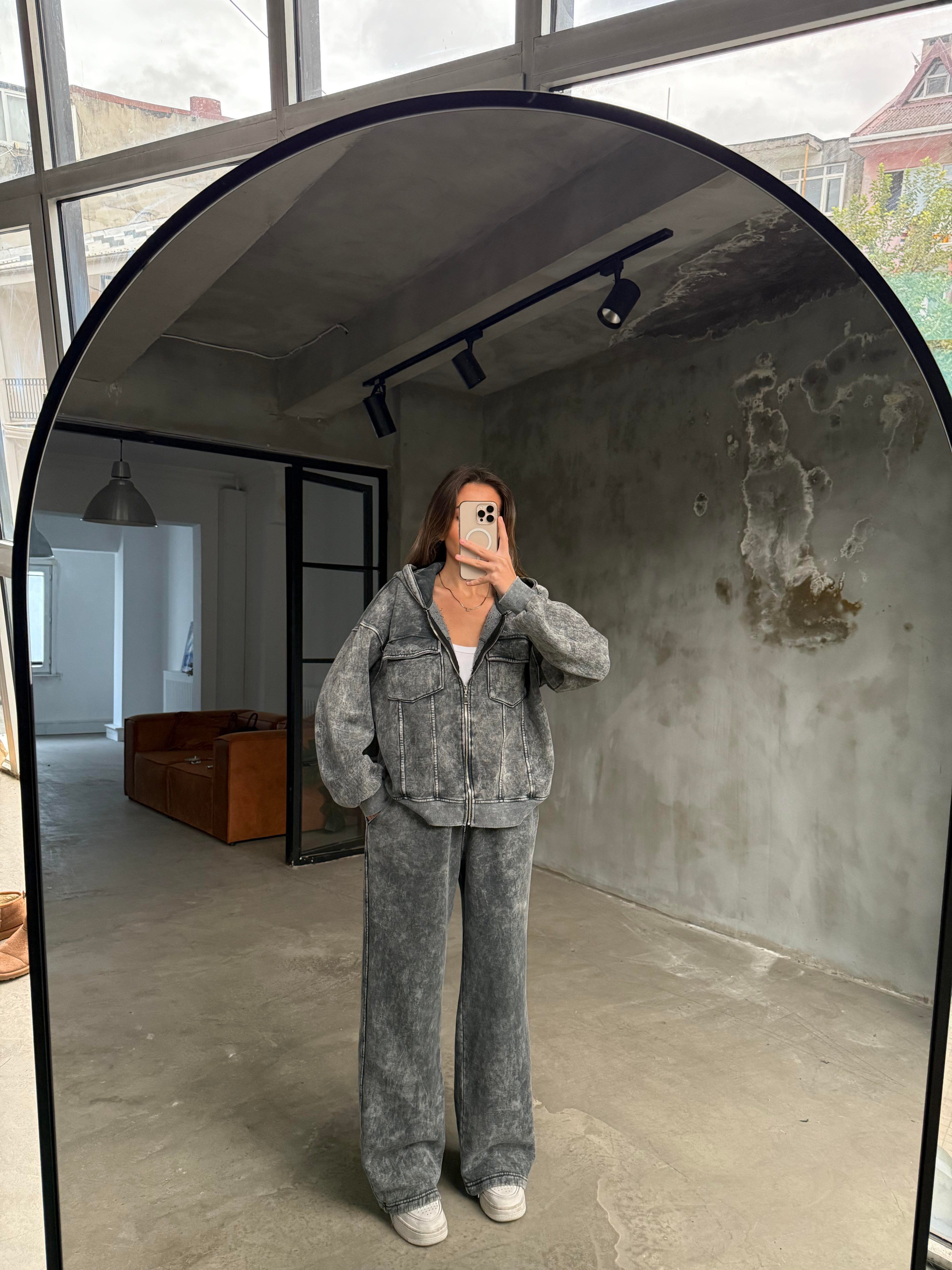 Oversize Yıkamalı İkili Takım - Antrasit - Dominatrend