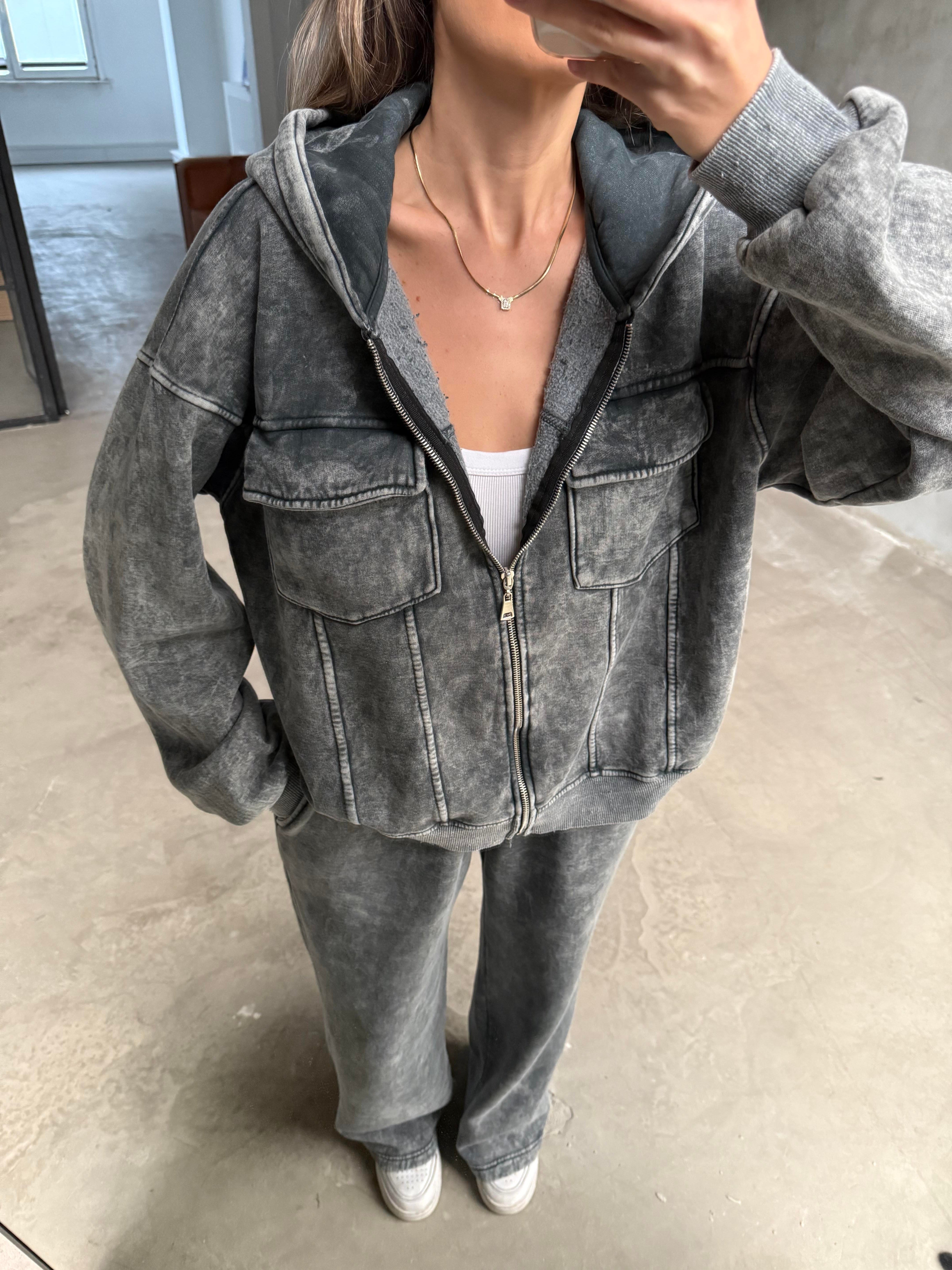 Oversize Yıkamalı İkili Takım - Antrasit - Dominatrend
