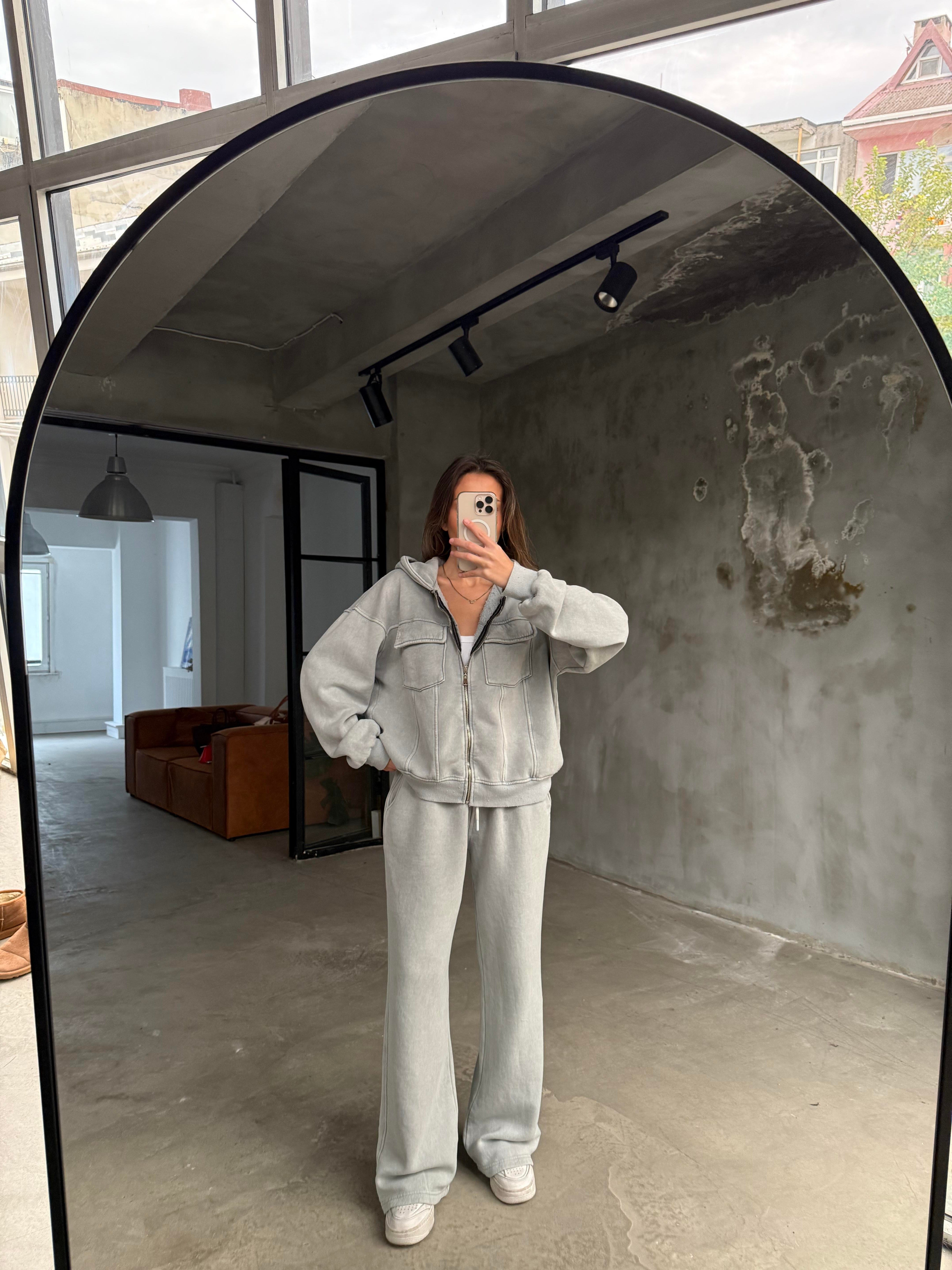Oversize Yıkamalı İkili Takım - Gri - Dominatrend