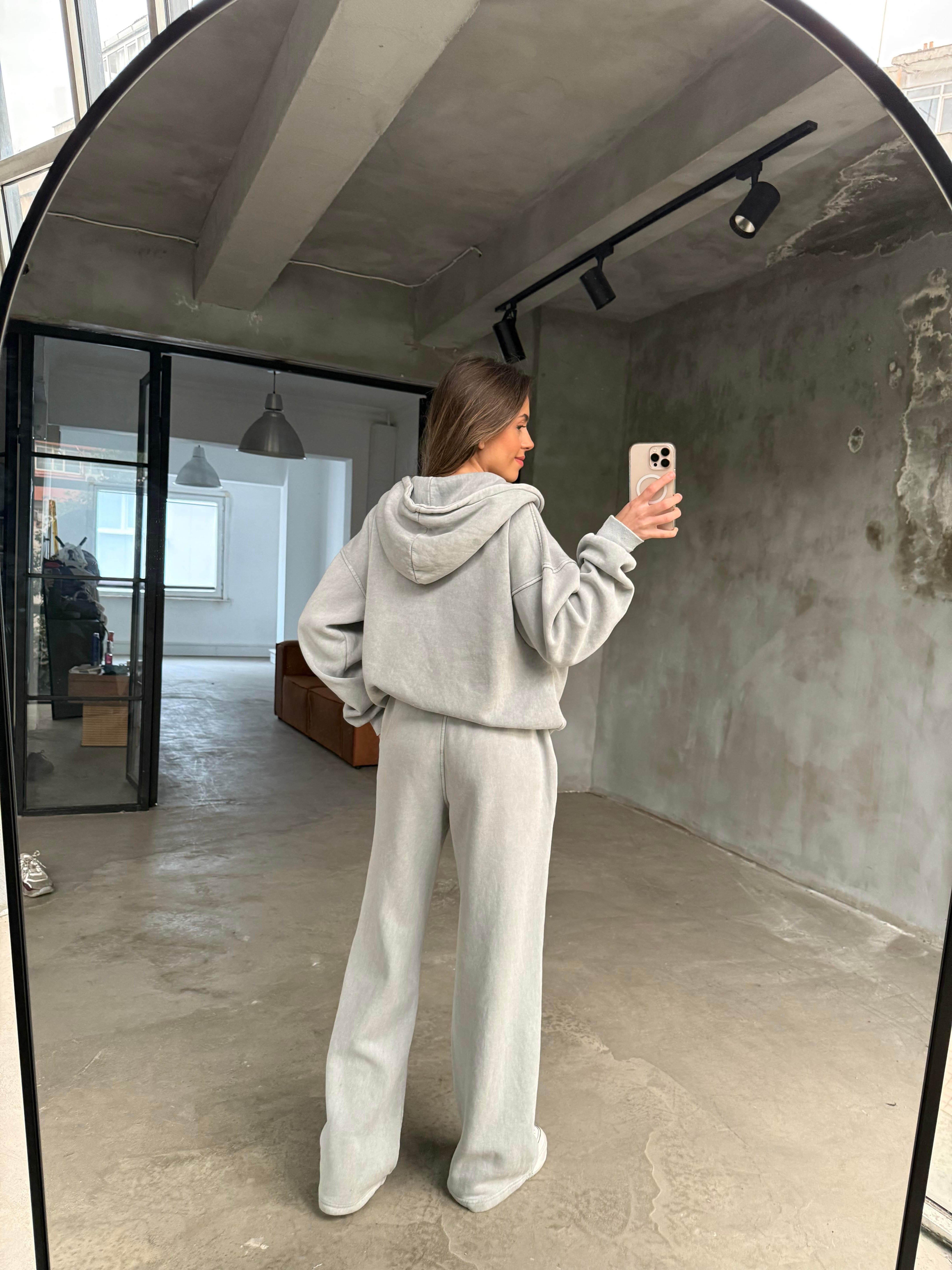 Oversize Yıkamalı İkili Takım - Gri - Dominatrend