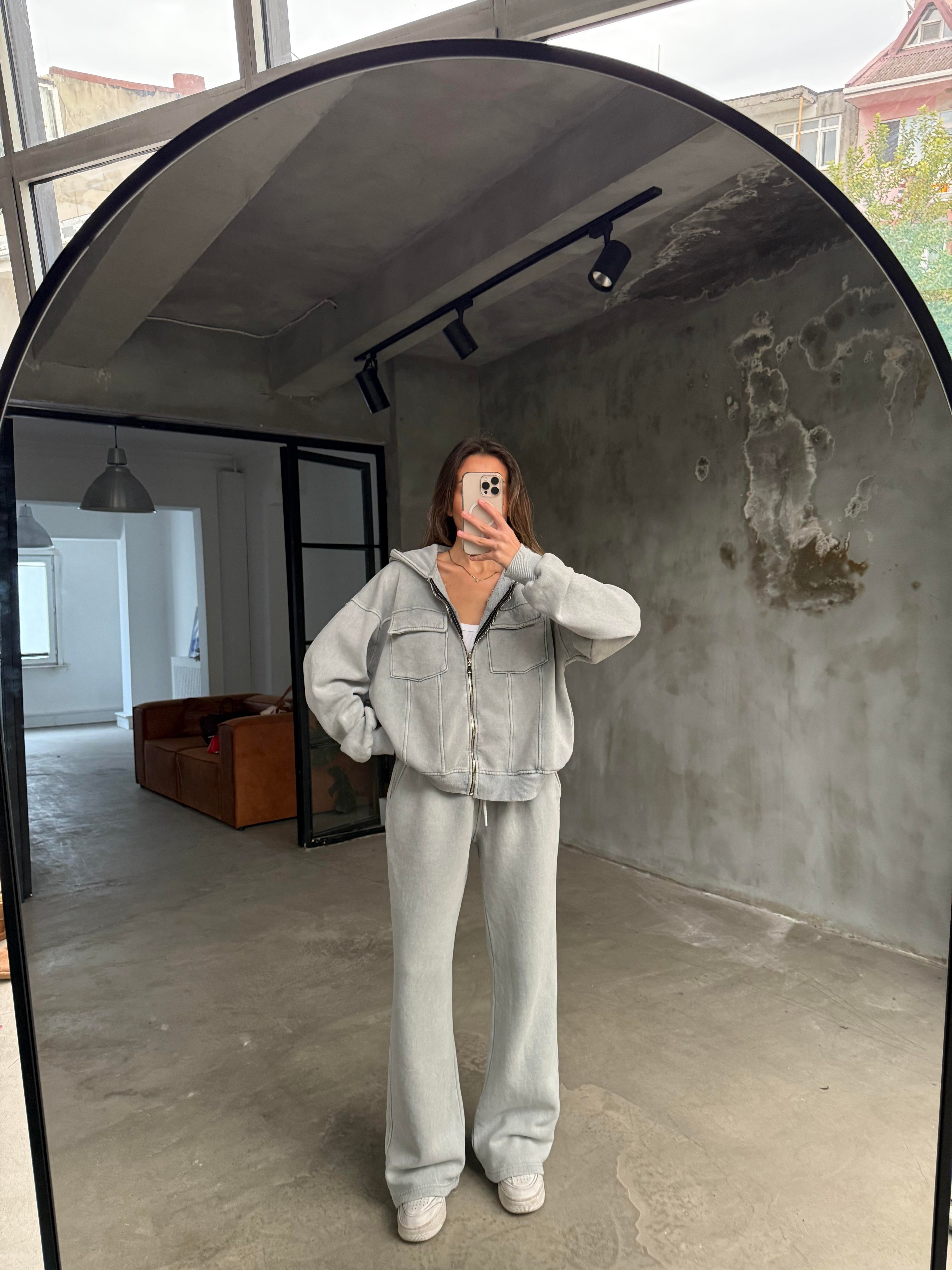 Oversize Yıkamalı İkili Takım - Gri - Dominatrend