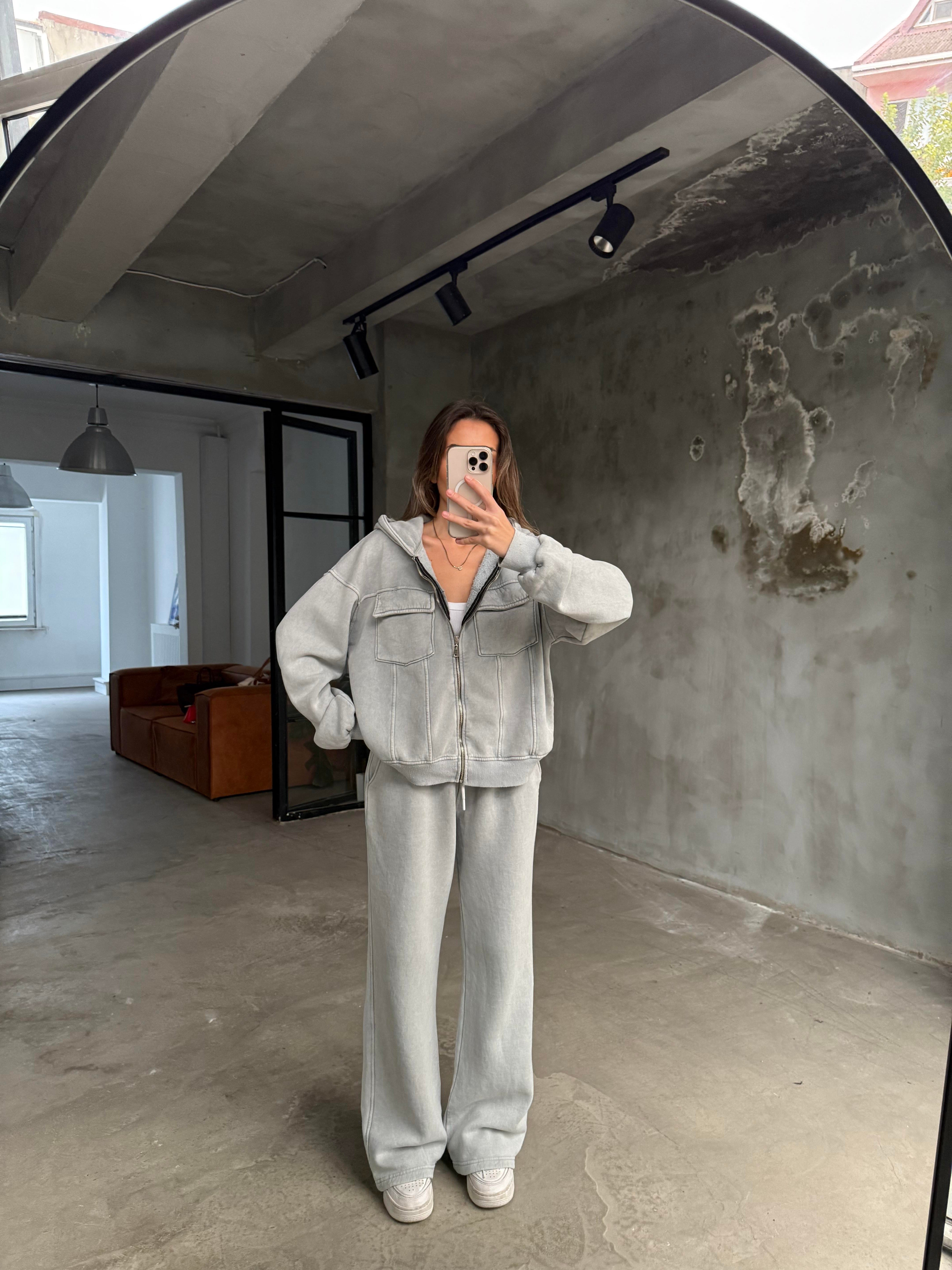 Oversize Yıkamalı İkili Takım - Gri - Dominatrend