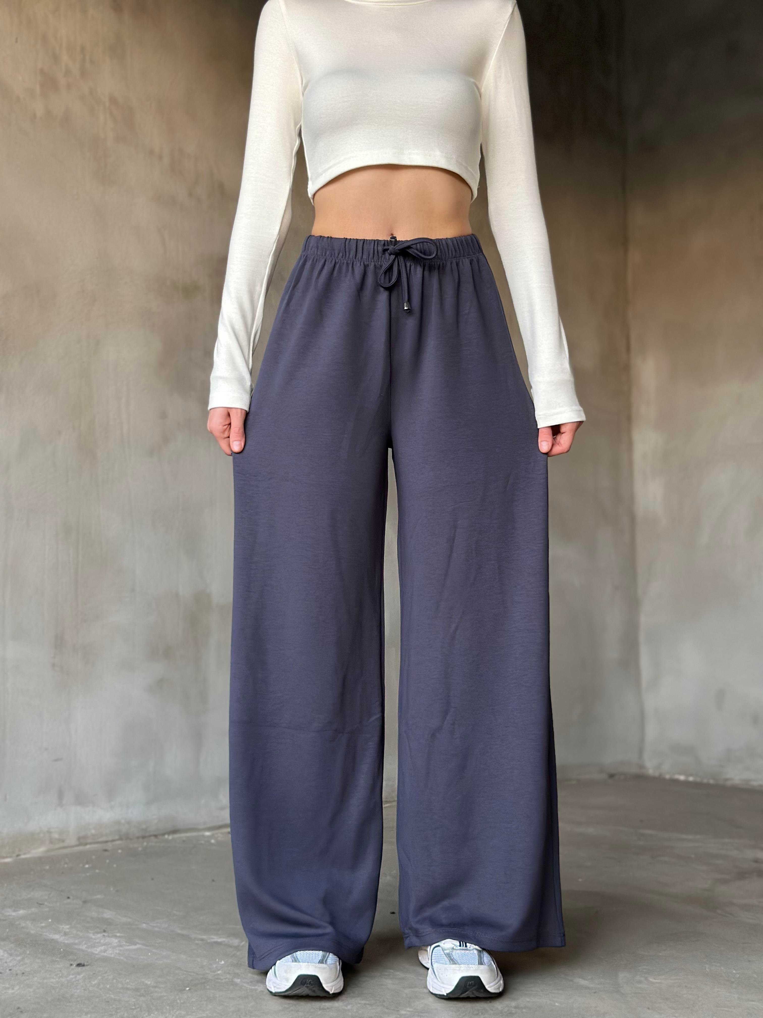 Oysh Modal Dökümlü Pantolon - Füme - Dominatrend