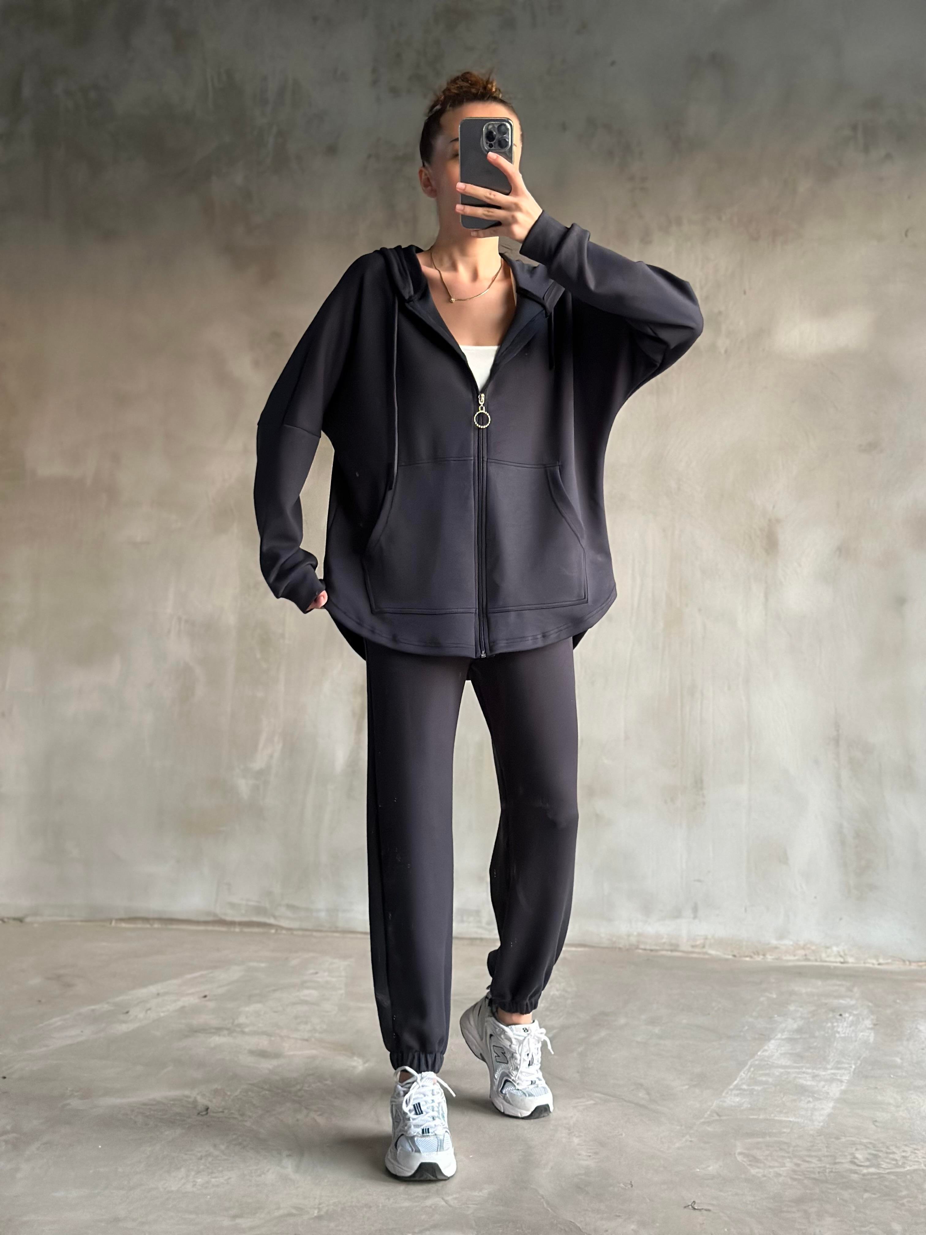 Oysh Uzun Hırkalı Jogger Takım - Antrasit - Dominatrend