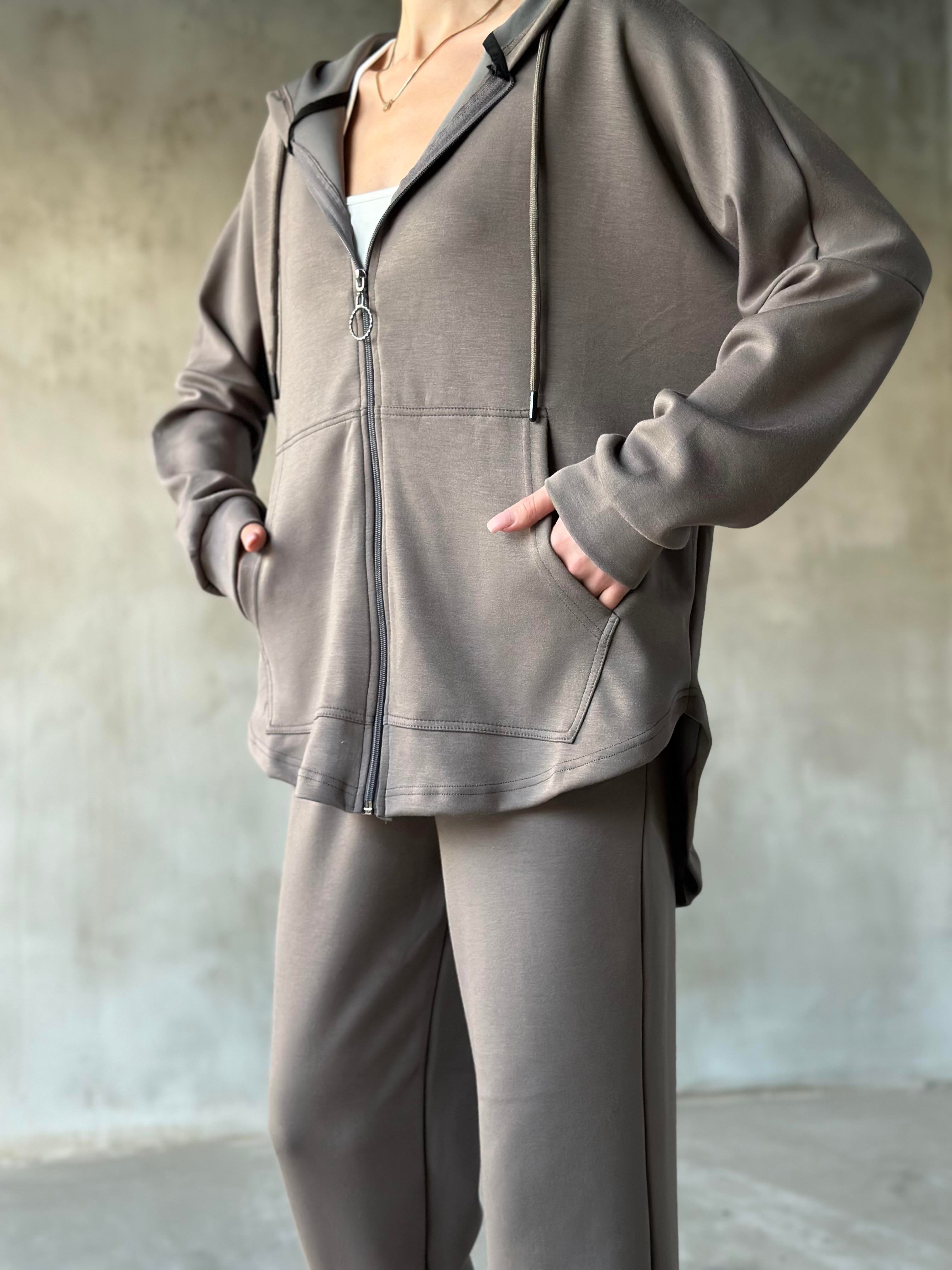 Oysh Uzun Hırkalı Jogger Takım - Vizon - Dominatrend