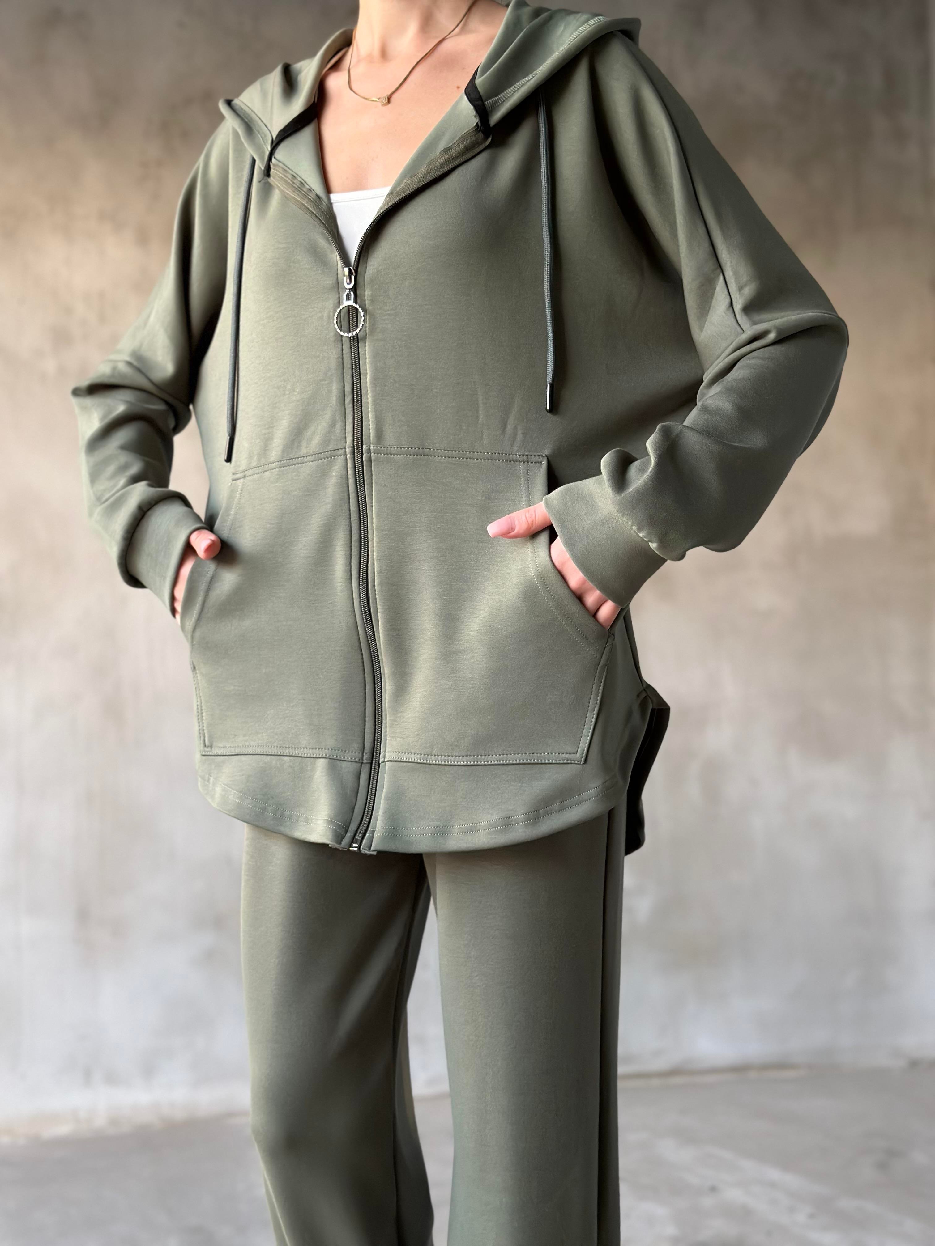 Oysh Uzun Hırkalı Jogger Takım - Yeşil - Dominatrend
