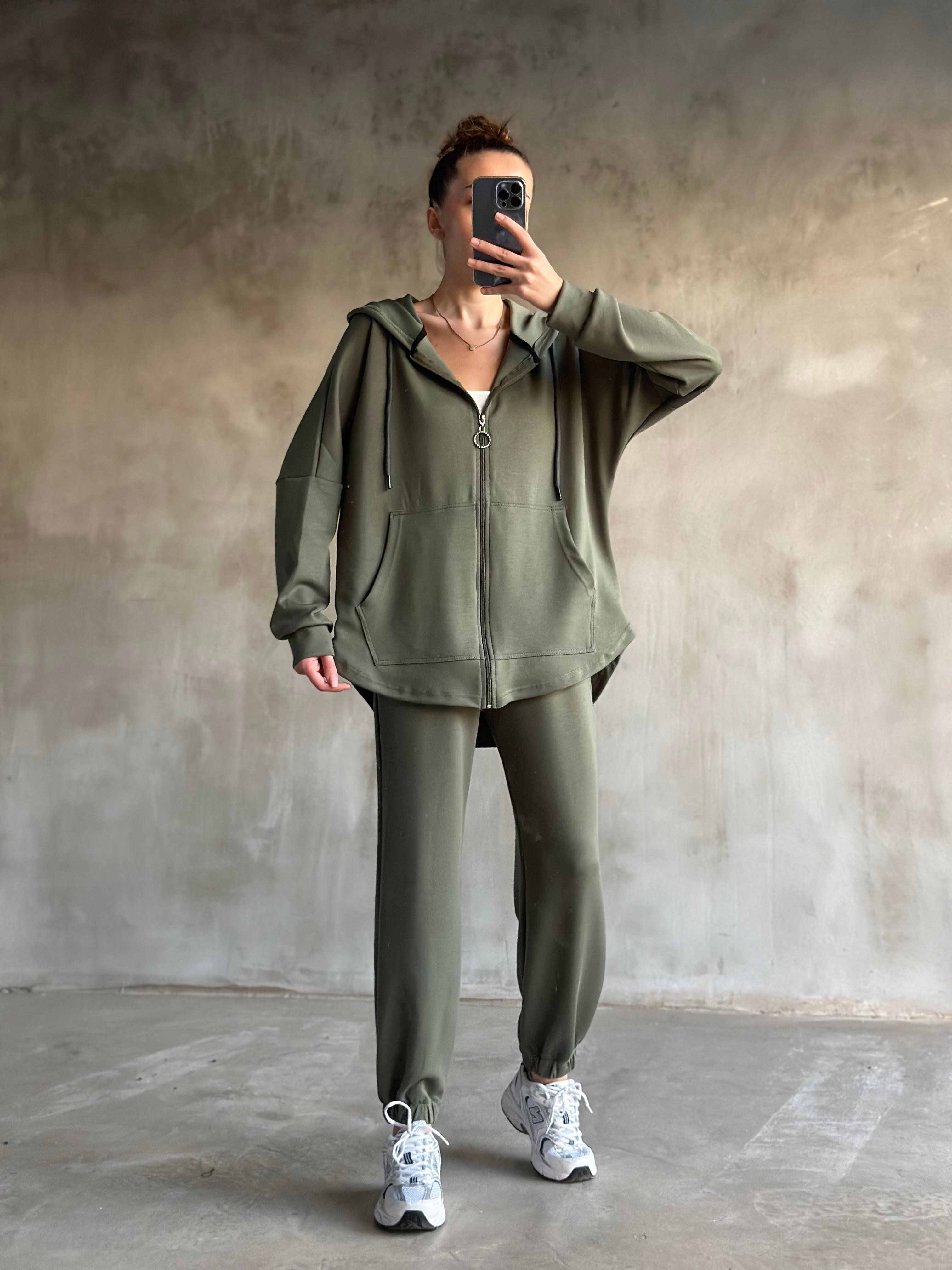 Oysh Uzun Hırkalı Jogger Takım - Yeşil - Dominatrend