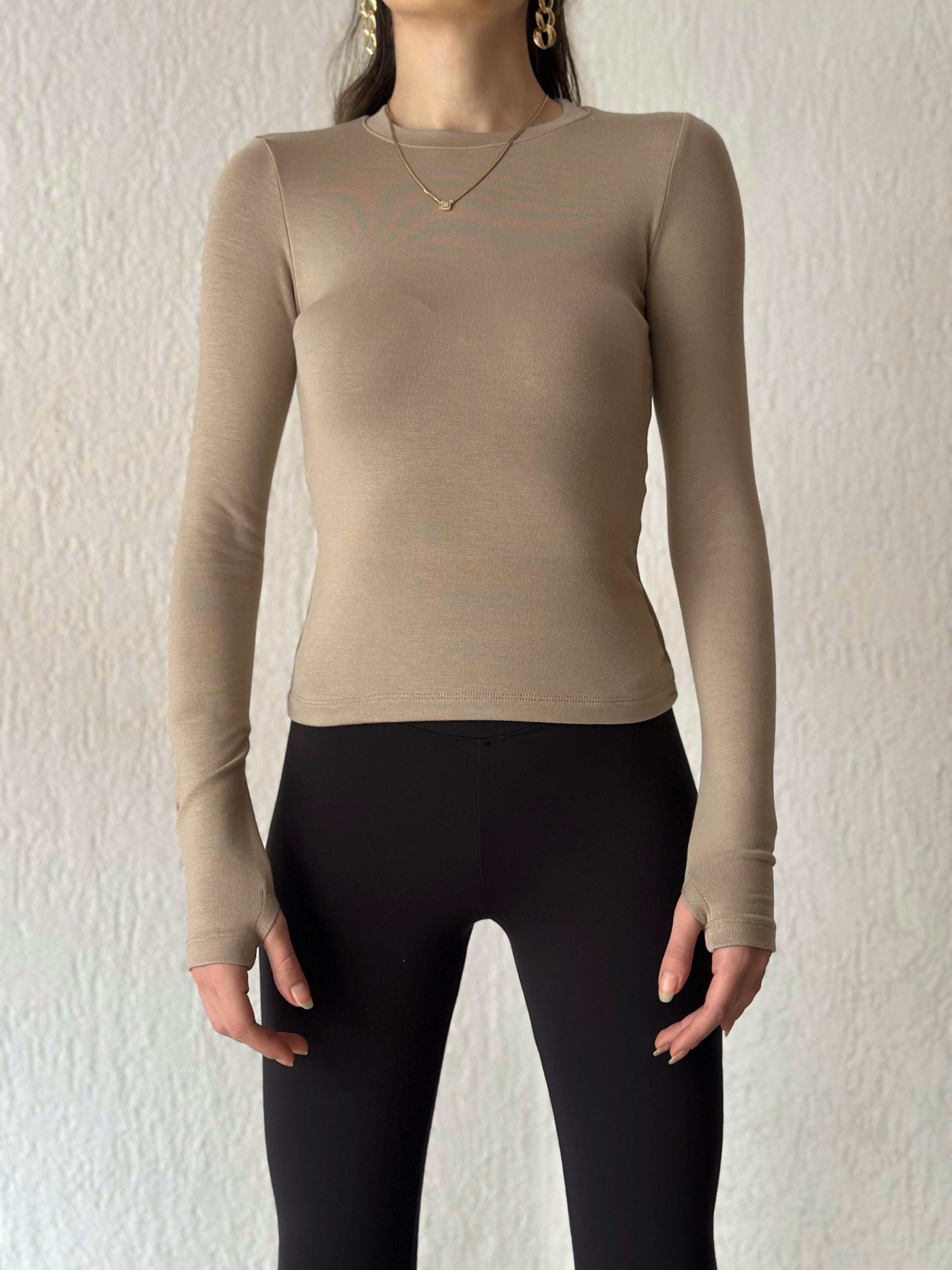 Oysho Basic Uzun Kollu Pamuklu Bluz - Bej - Dominatrend