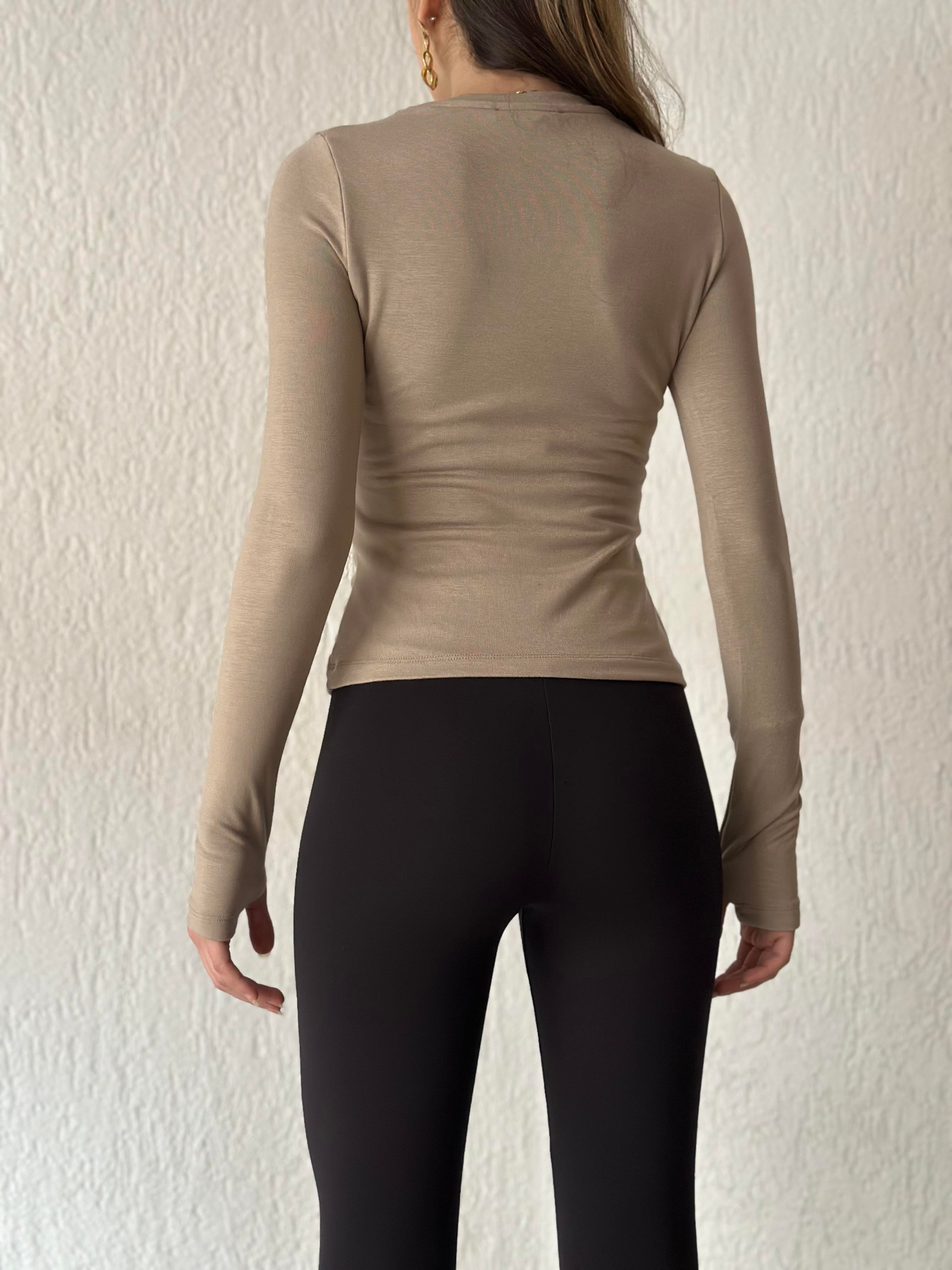 Oysho Basic Uzun Kollu Pamuklu Bluz - Bej - Dominatrend
