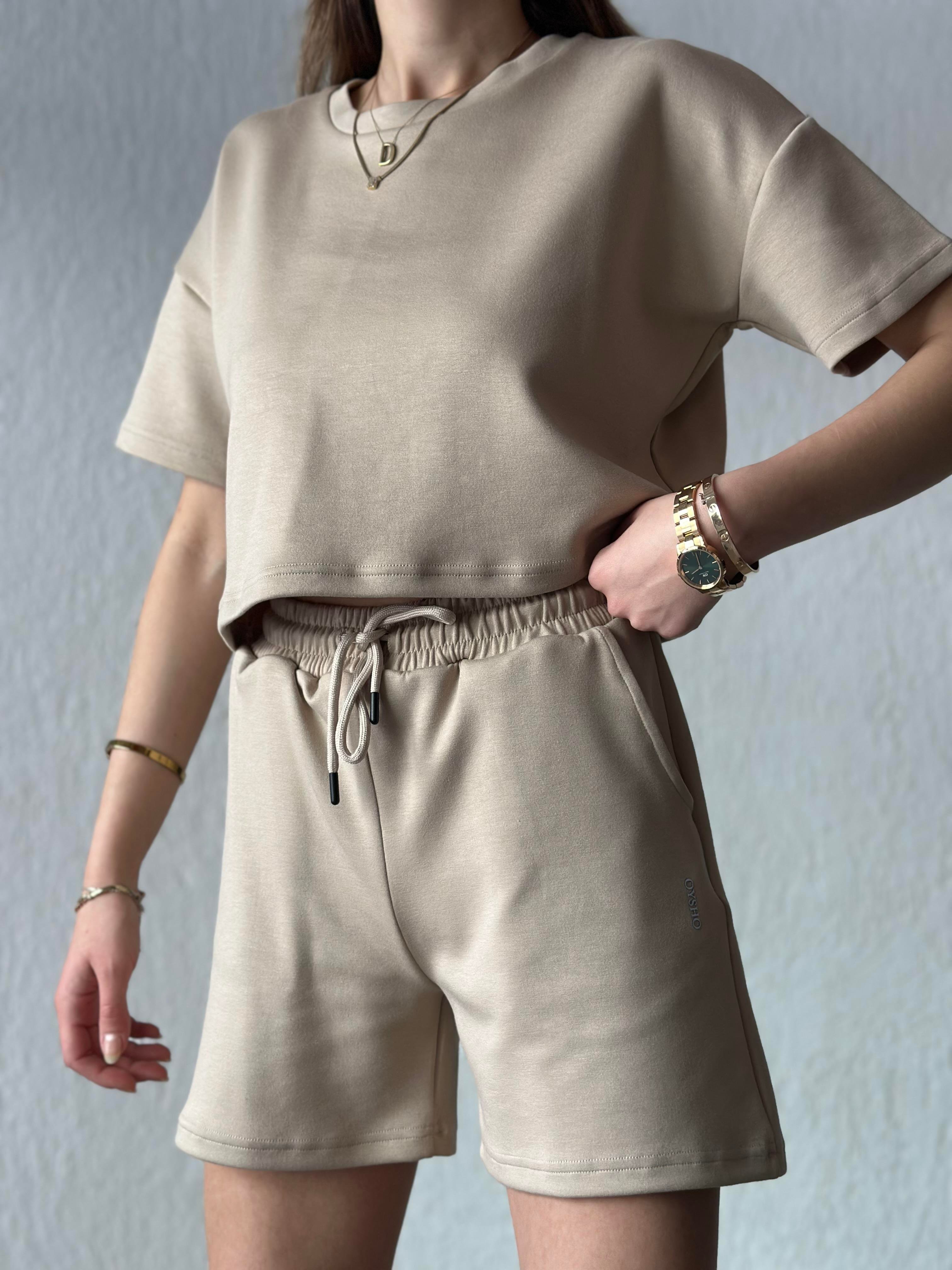 Oysho Modal Şortlu Takım - Bej - Dominatrend