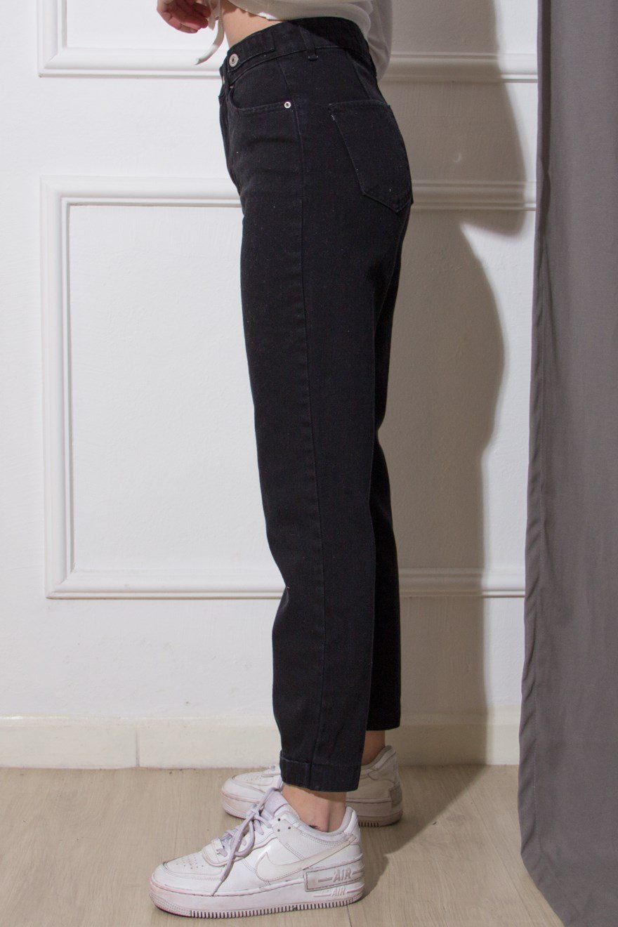 Paça Çıt Çıtlı Mom Jean - Siyah - Dominatrend
