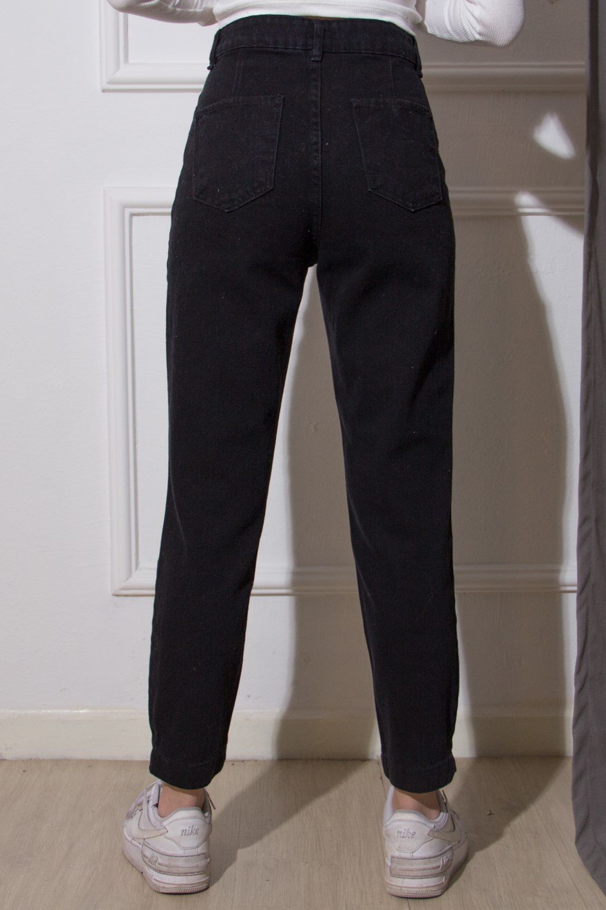 Paça Çıt Çıtlı Mom Jean - Siyah - Dominatrend