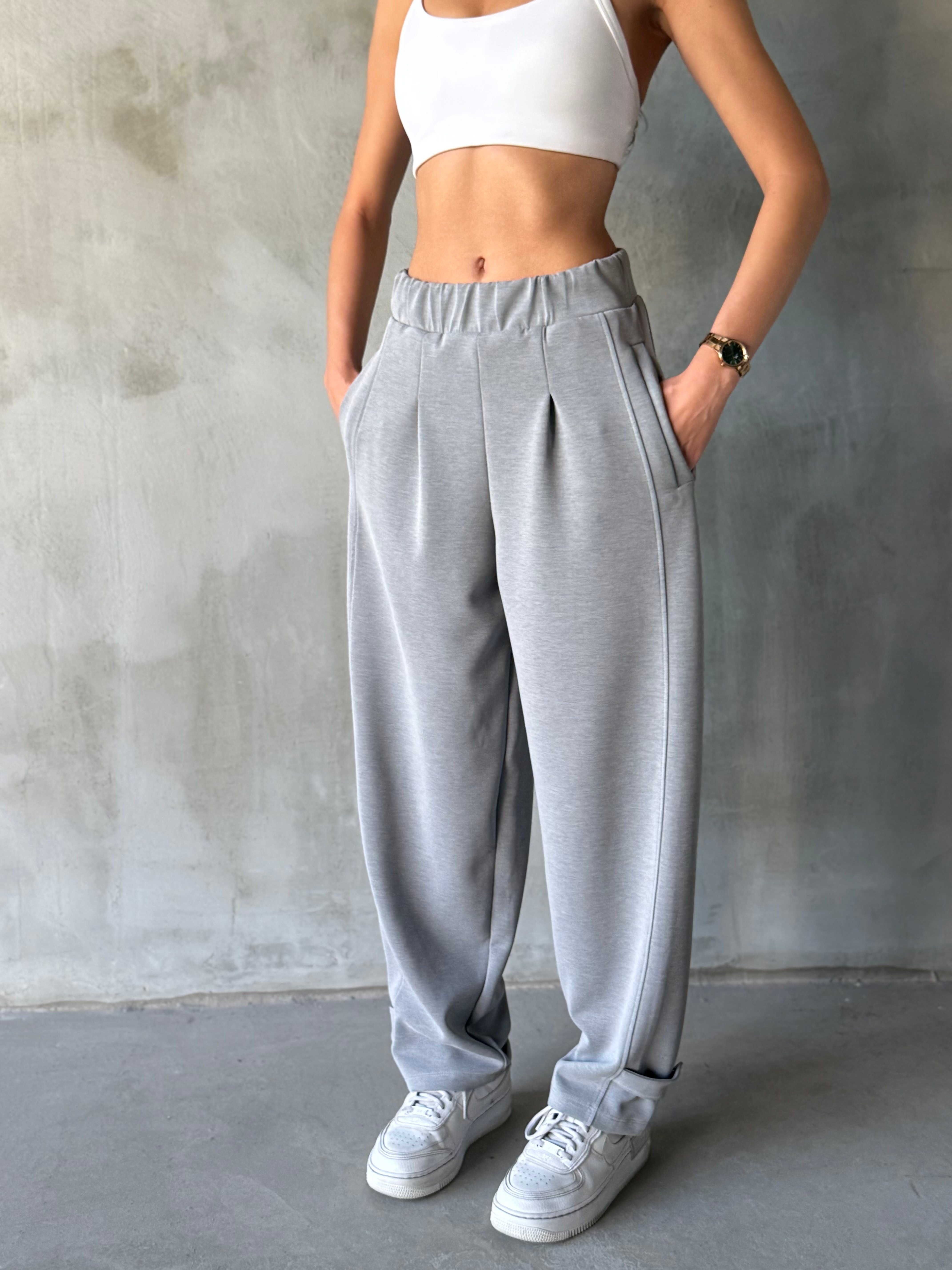 Paça Detay Barrel Modal Pantolon - Gri - Dominatrend