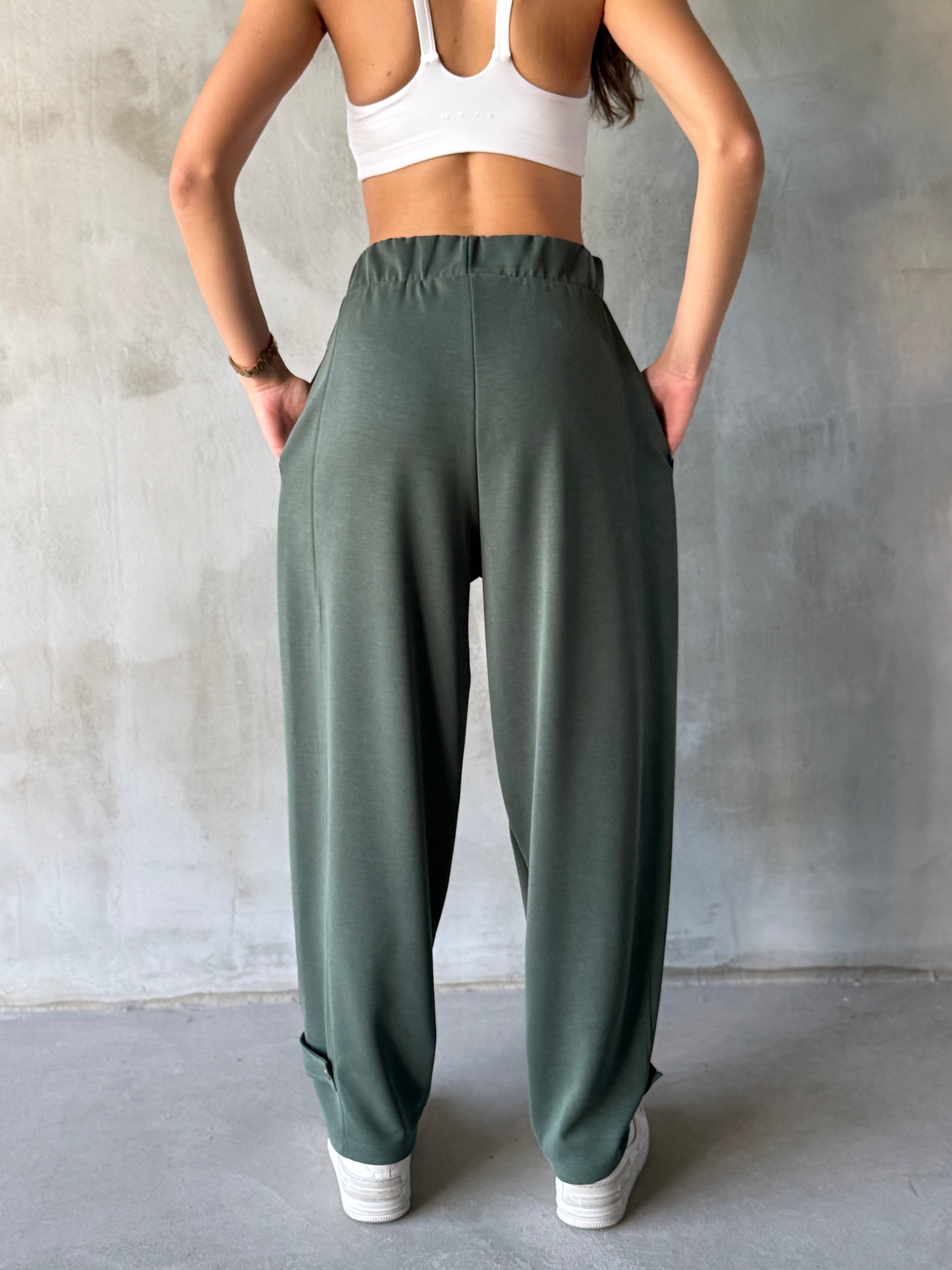 Paça Detay Barrel Modal Pantolon - Haki - Dominatrend
