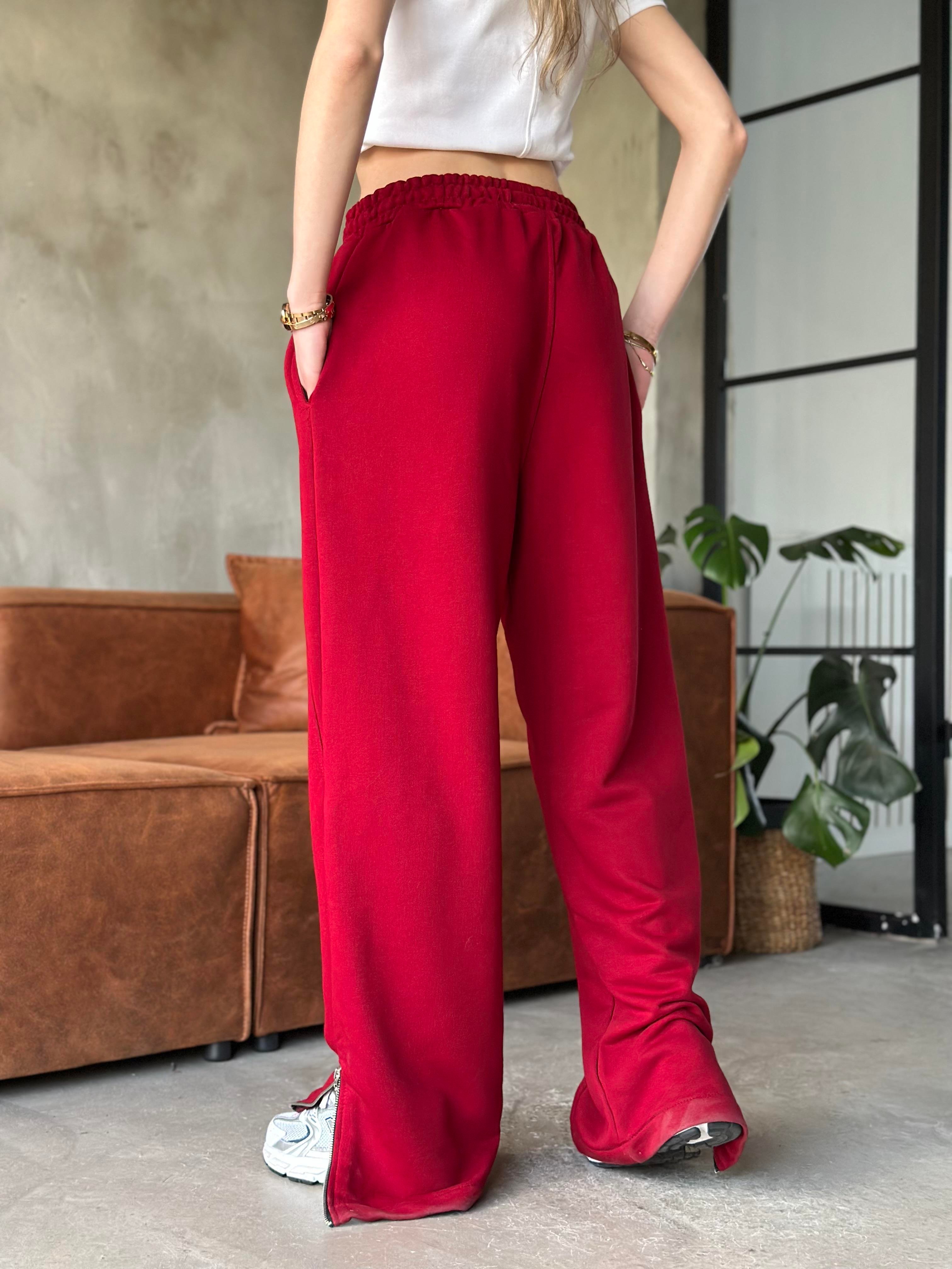 Paça Fermuar Eşofman Altı - Bordo - Dominatrend