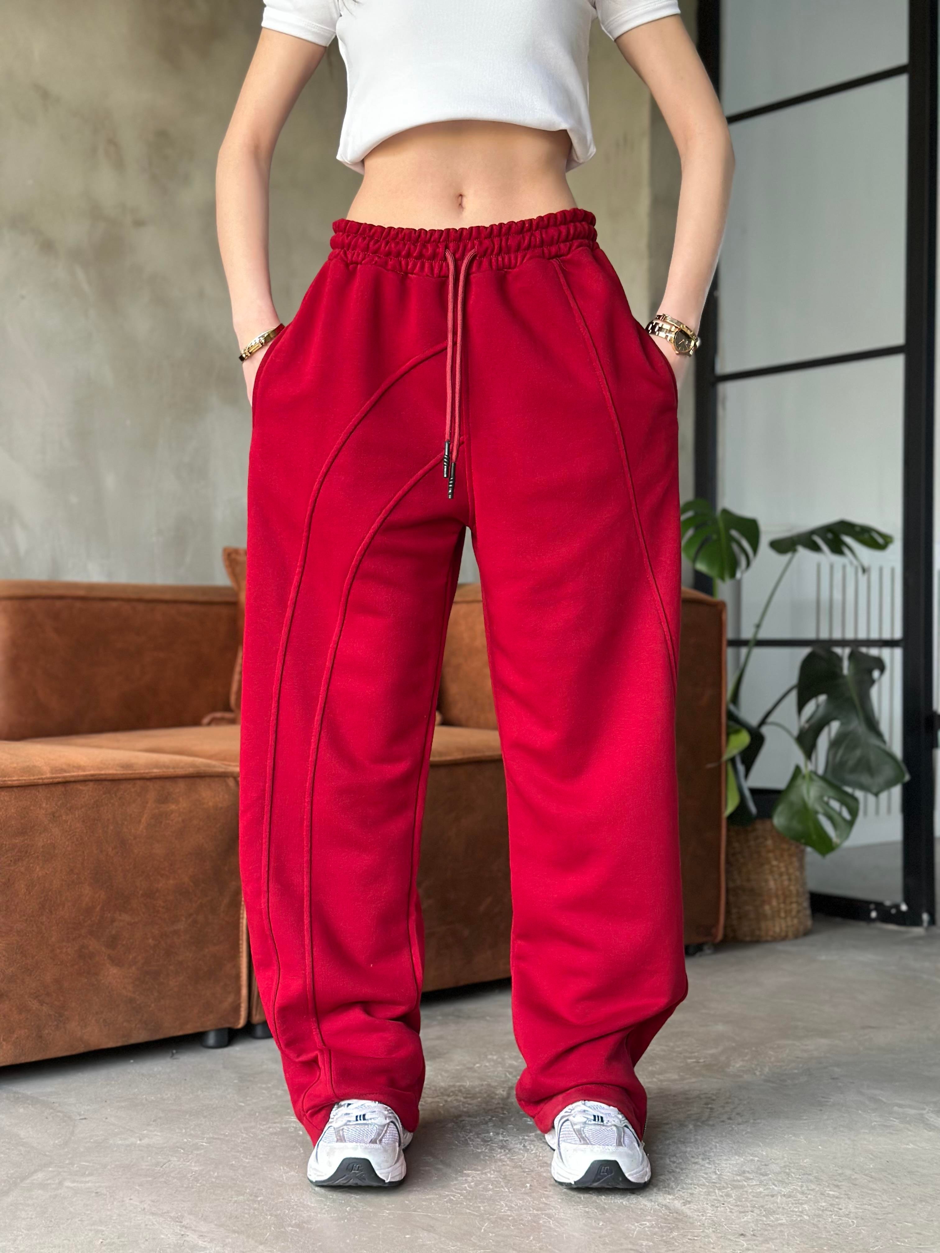 Paça Fermuar Eşofman Altı - Bordo - Dominatrend