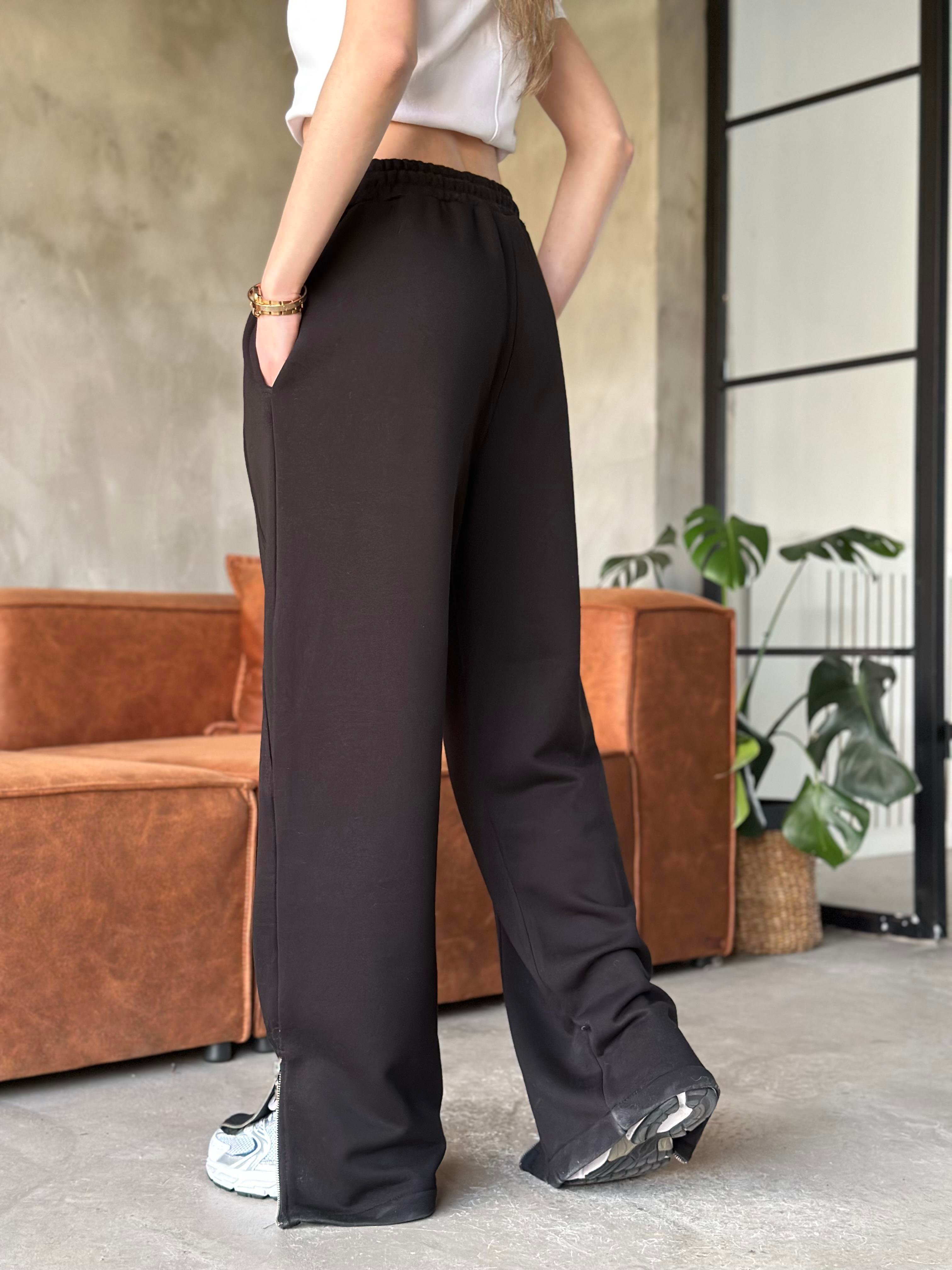 Paça Fermuar Eşofman Altı - Siyah - Dominatrend