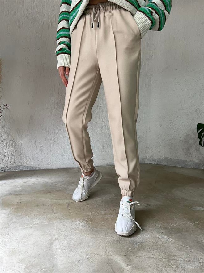 Paça Lastikli Jogger Pantolon - Bej - Dominatrend