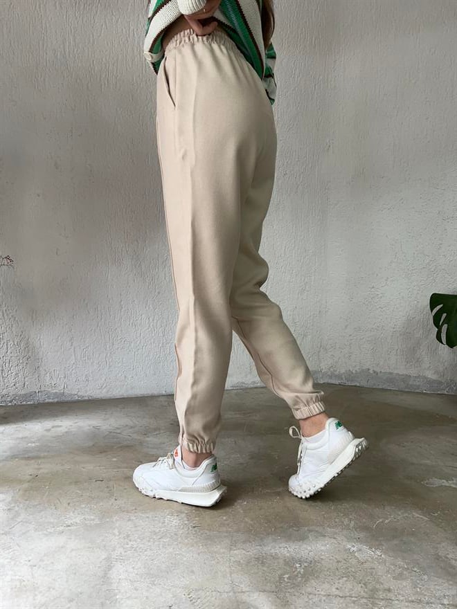Paça Lastikli Jogger Pantolon - Bej - Dominatrend