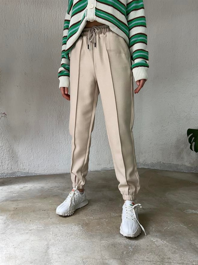 Paça Lastikli Jogger Pantolon - Bej - Dominatrend