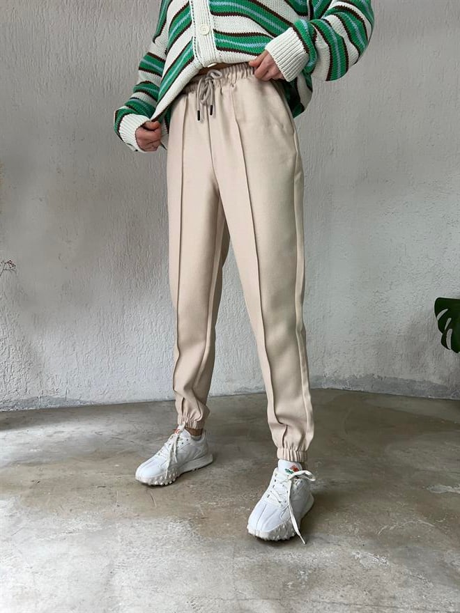 Paça Lastikli Jogger Pantolon - Bej - Dominatrend