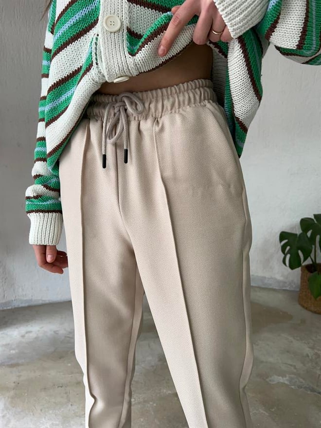 Paça Lastikli Jogger Pantolon - Bej - Dominatrend