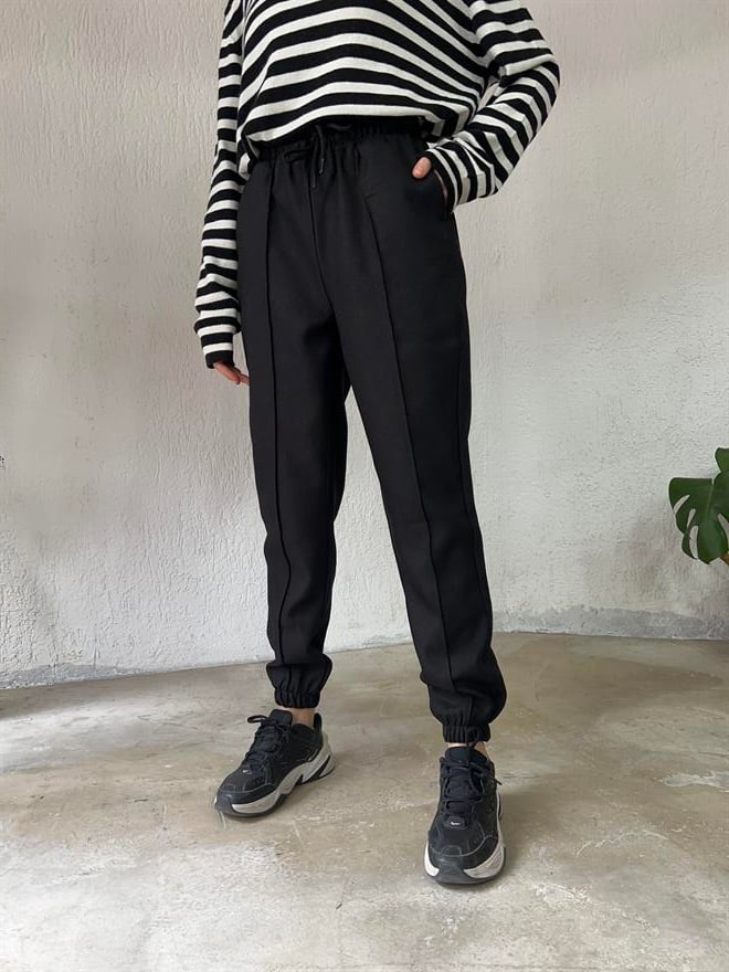 Paça Lastikli Jogger Pantolon - Siyah - Dominatrend