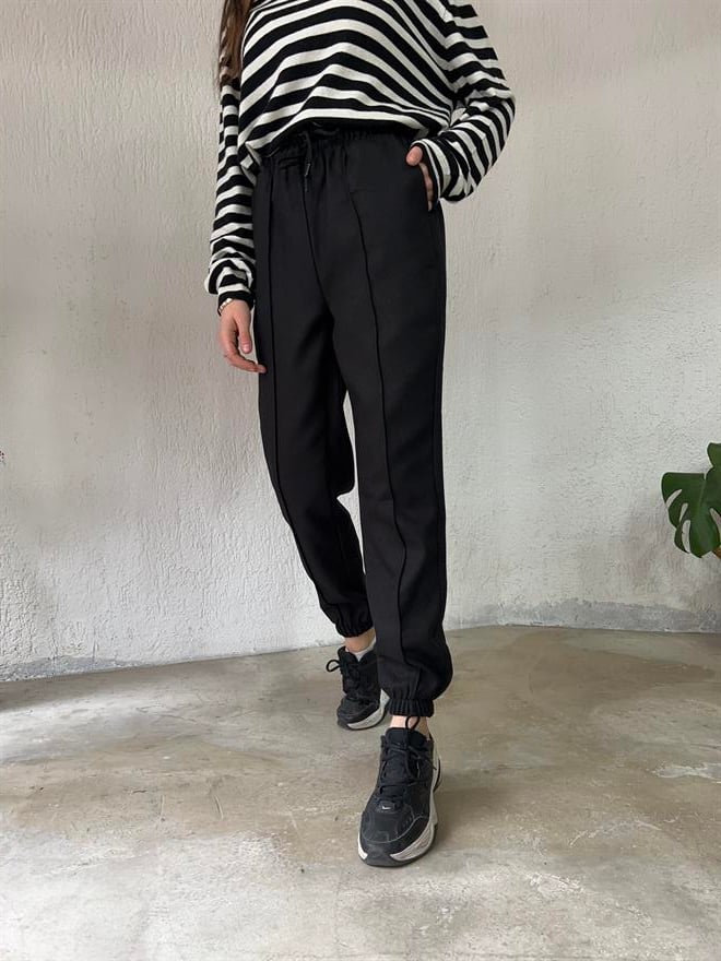 Paça Lastikli Jogger Pantolon - Siyah - Dominatrend