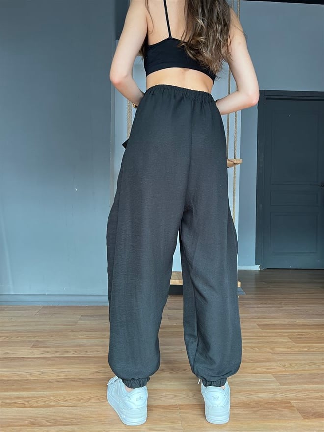 Paça Lastikli Şalvar Pantolon-Siyah - Dominatrend