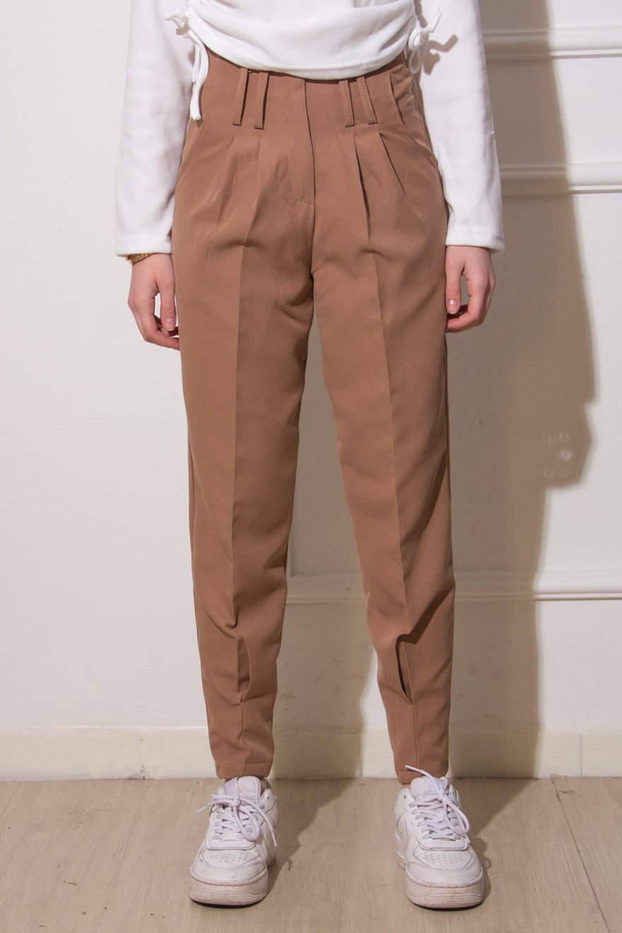 Paça Pensli Kumaş Pantolon - Camel - Dominatrend