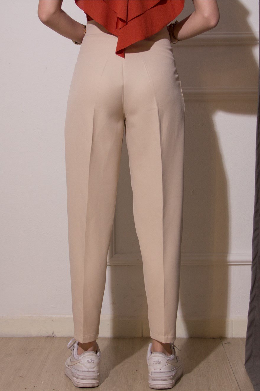 Paça Pensli Kumaş Pantolon - Krem - Dominatrend