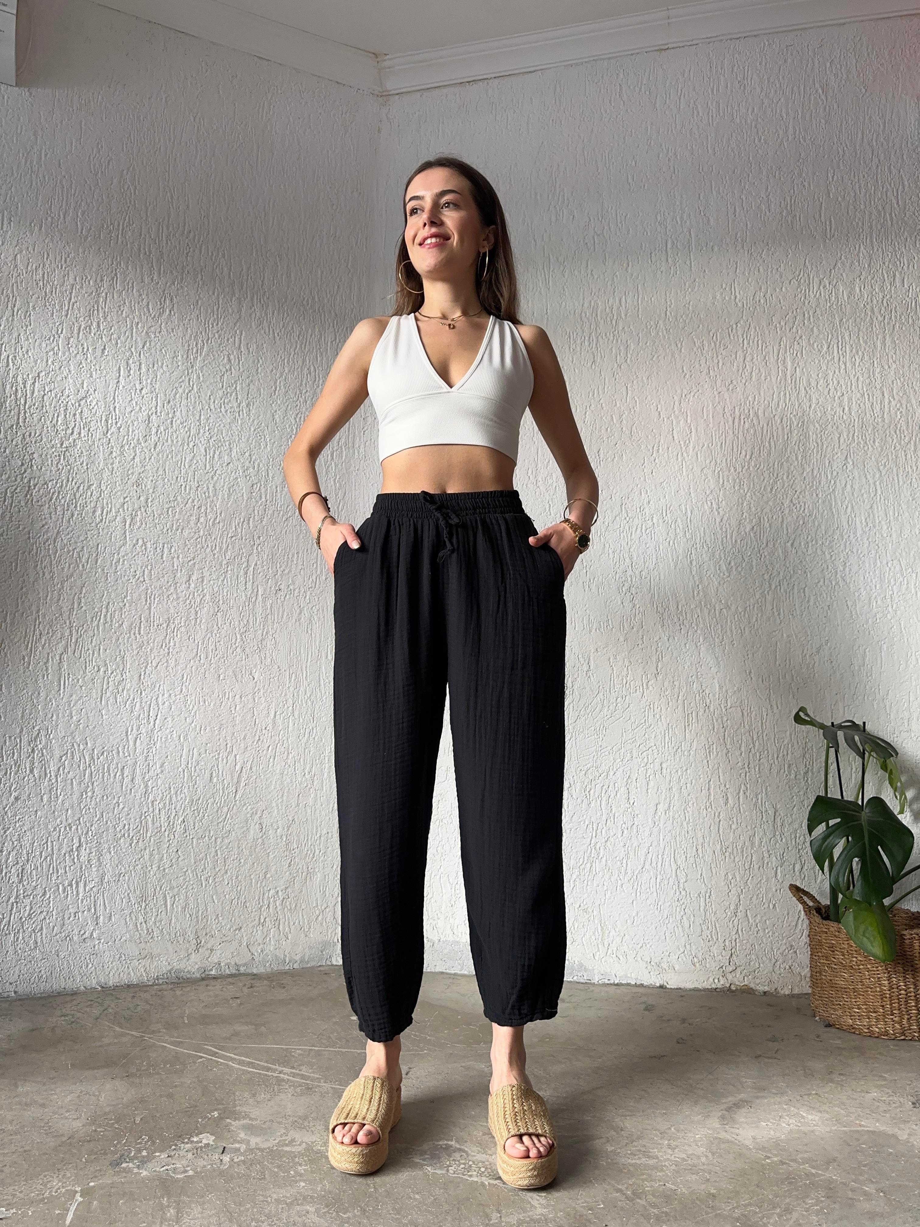 Paça Pensli Müslin Pantolon - Lacivert - Dominatrend