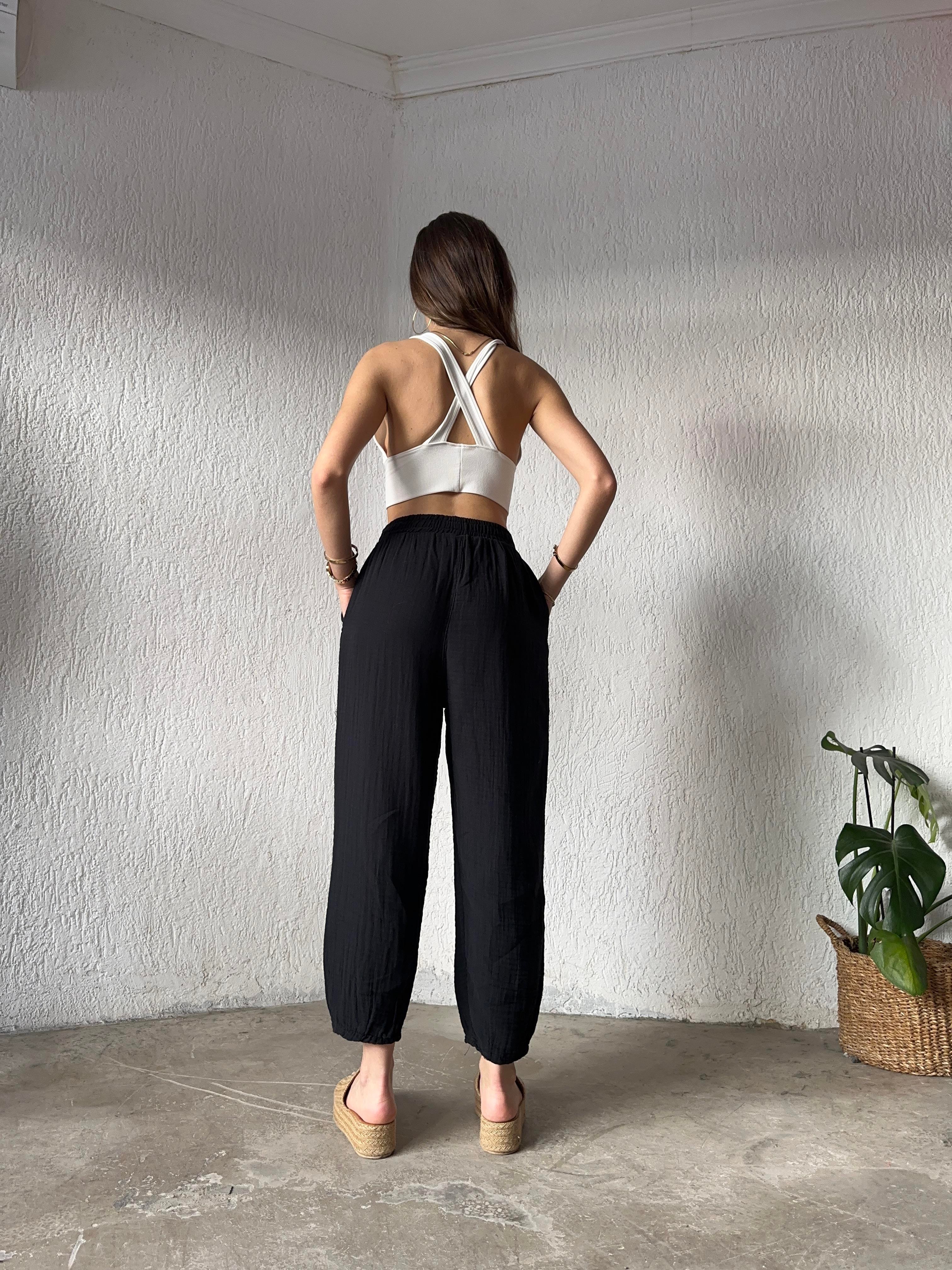 Paça Pensli Müslin Pantolon - Lacivert - Dominatrend