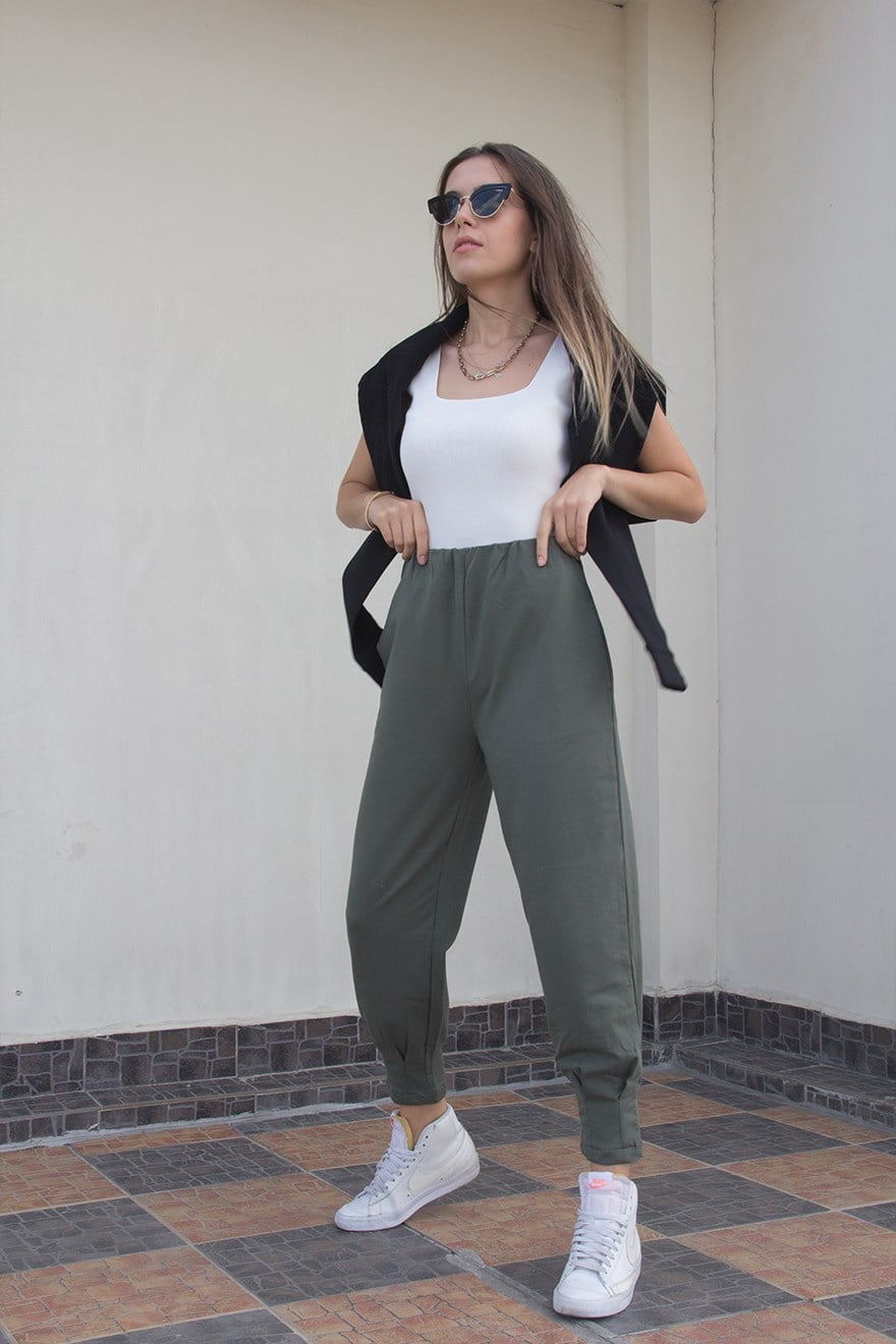 Paça Pensli Pantolon - Haki - Dominatrend