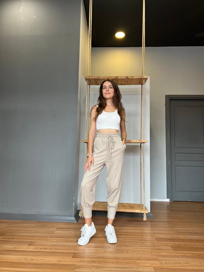 Paça Pensli Pantolon - Krem - Dominatrend