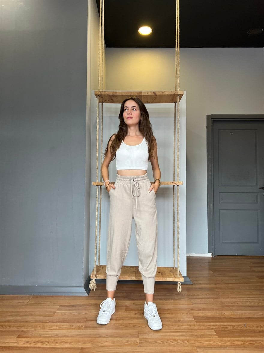 Paça Pensli Pantolon - Krem - Dominatrend
