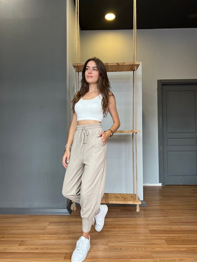 Paça Pensli Pantolon - Krem - Dominatrend