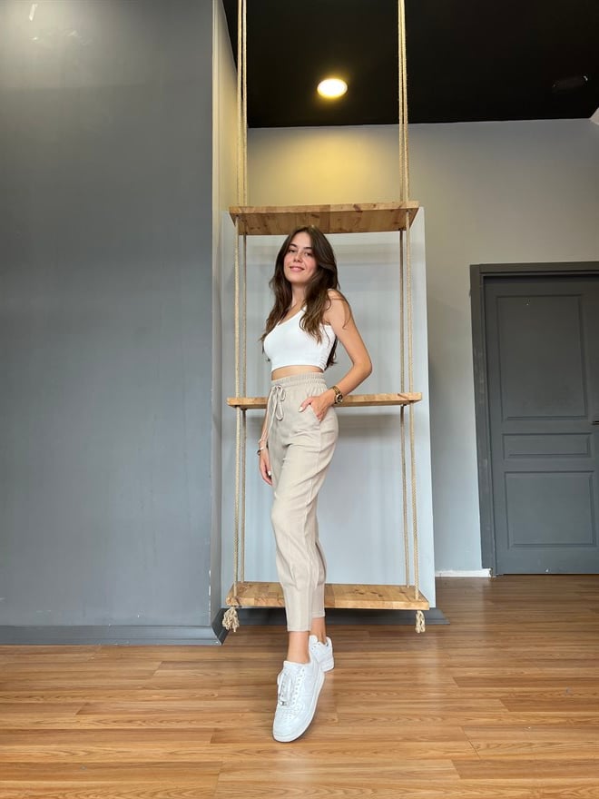Paça Pensli Pantolon - Krem - Dominatrend