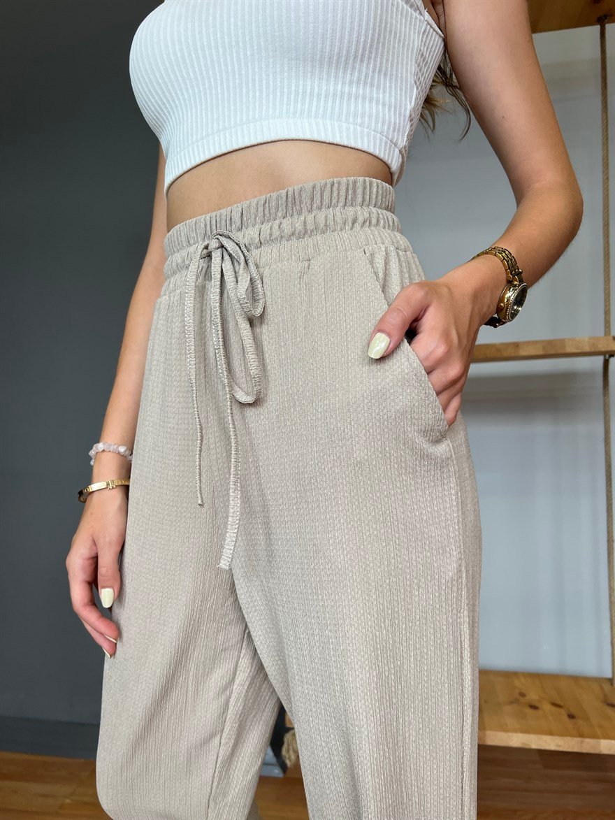 Paça Pensli Pantolon - Krem - Dominatrend