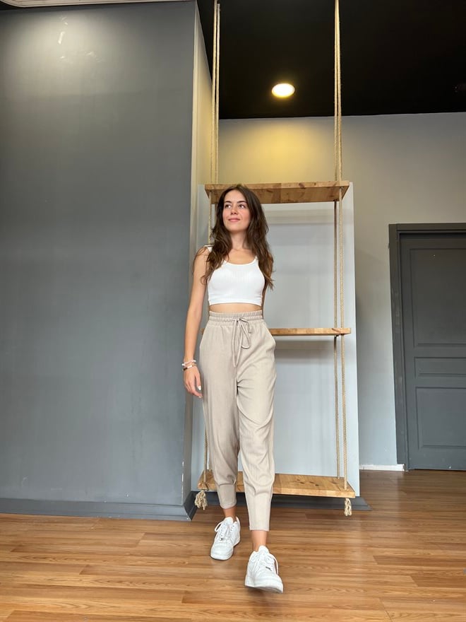 Paça Pensli Pantolon - Krem - Dominatrend