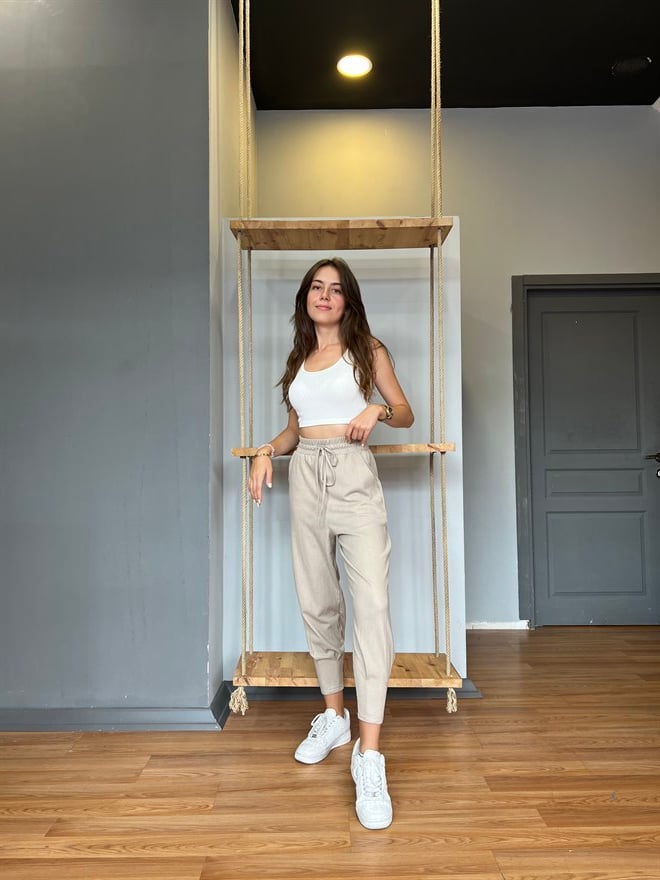 Paça Pensli Pantolon - Krem - Dominatrend