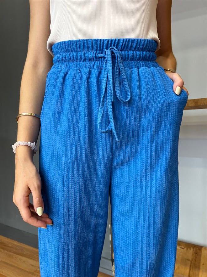 Paça Pensli Pantolon- Saks - Dominatrend