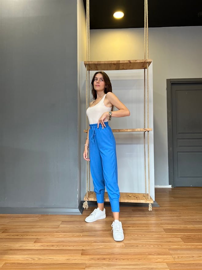 Paça Pensli Pantolon- Saks - Dominatrend