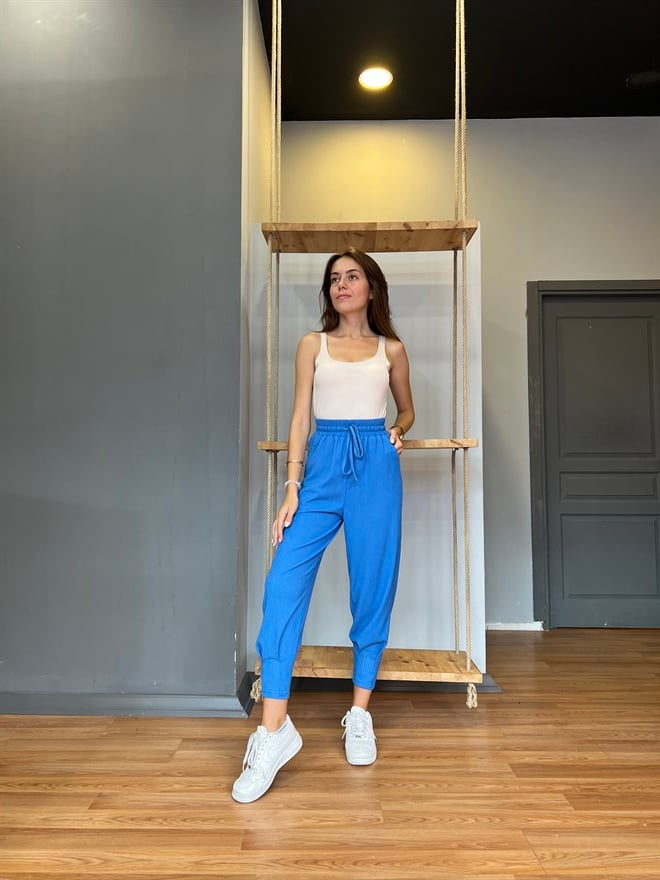 Paça Pensli Pantolon- Saks - Dominatrend