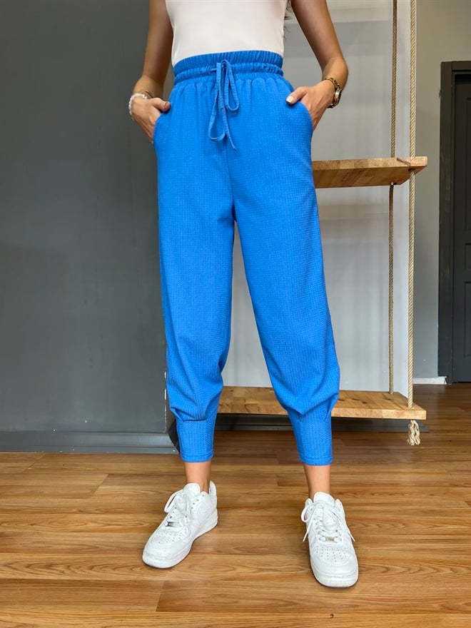 Paça Pensli Pantolon- Saks - Dominatrend