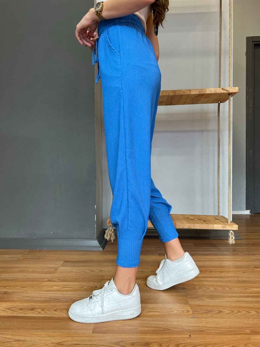 Paça Pensli Pantolon- Saks - Dominatrend