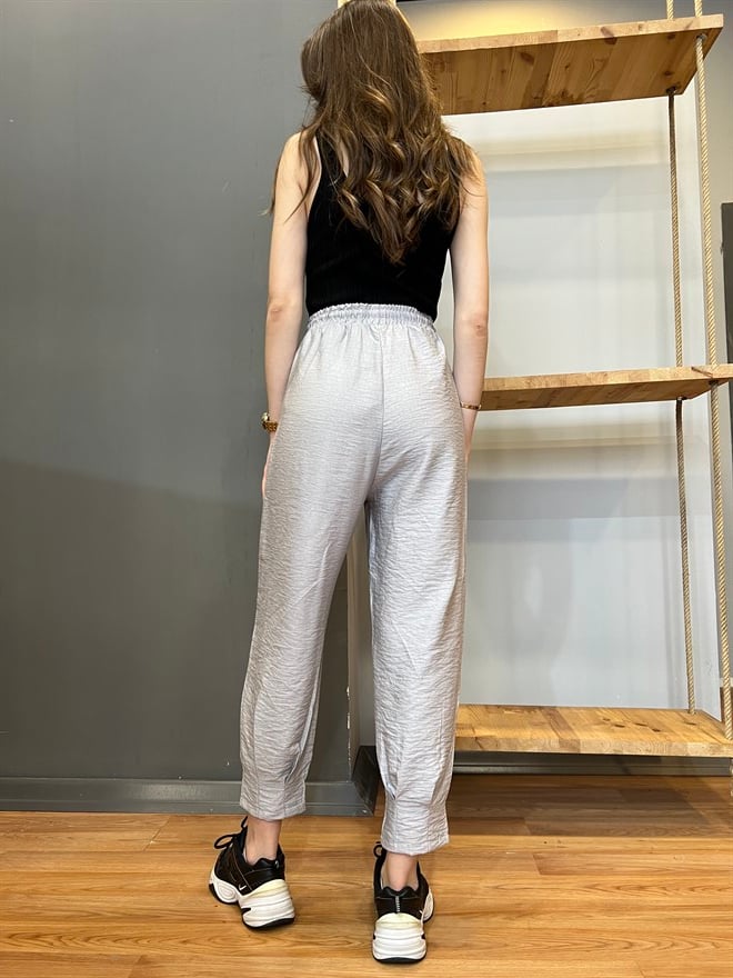 Paça Pensli Şalvar Pantolon- Gri - Dominatrend