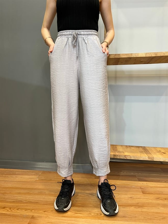 Paça Pensli Şalvar Pantolon- Gri - Dominatrend